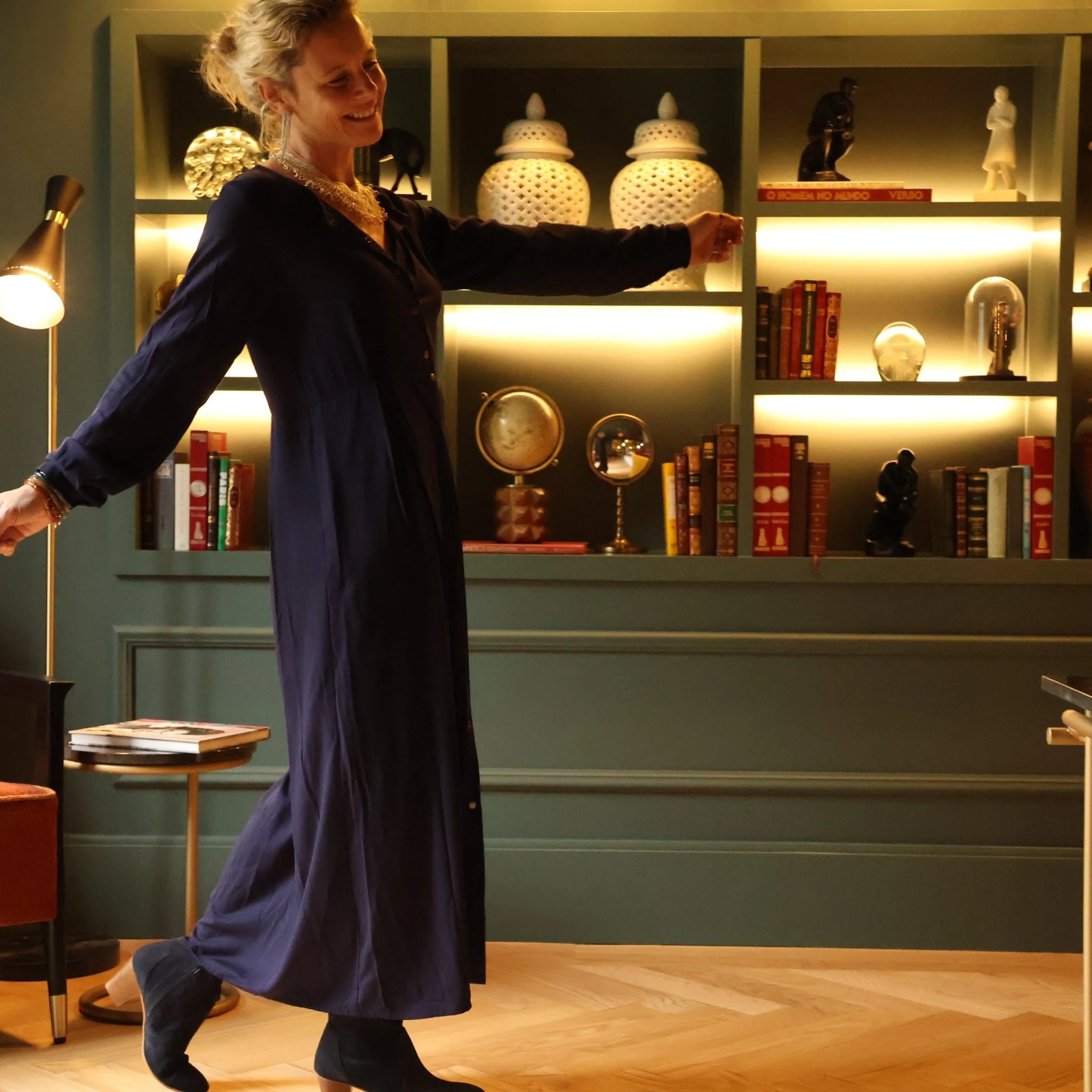 Imparfait - Robe Diane - viscose émeraude pois ocrés - Image 5
