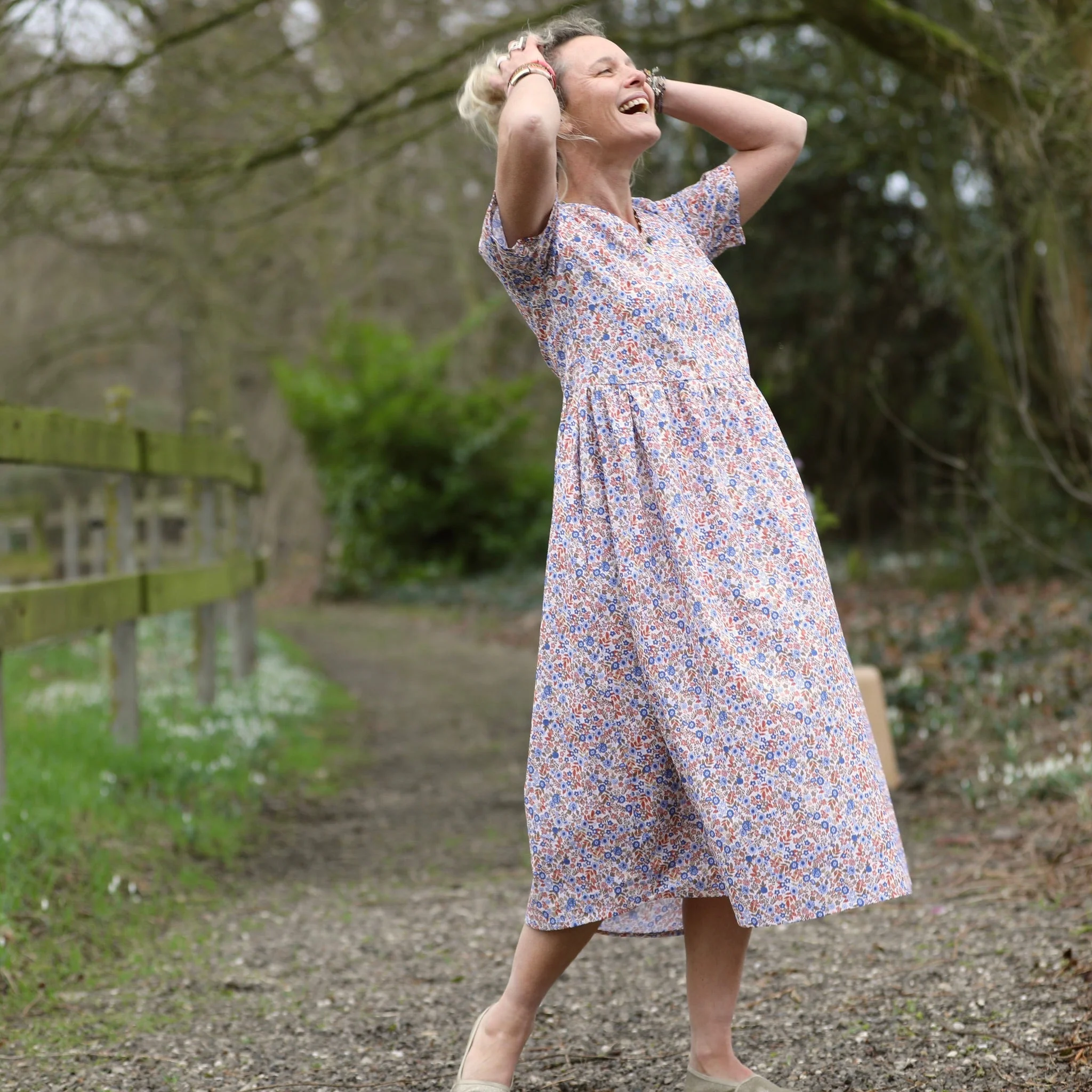 Robe Juliette - Coton herbier bleu-orangé - Image 4