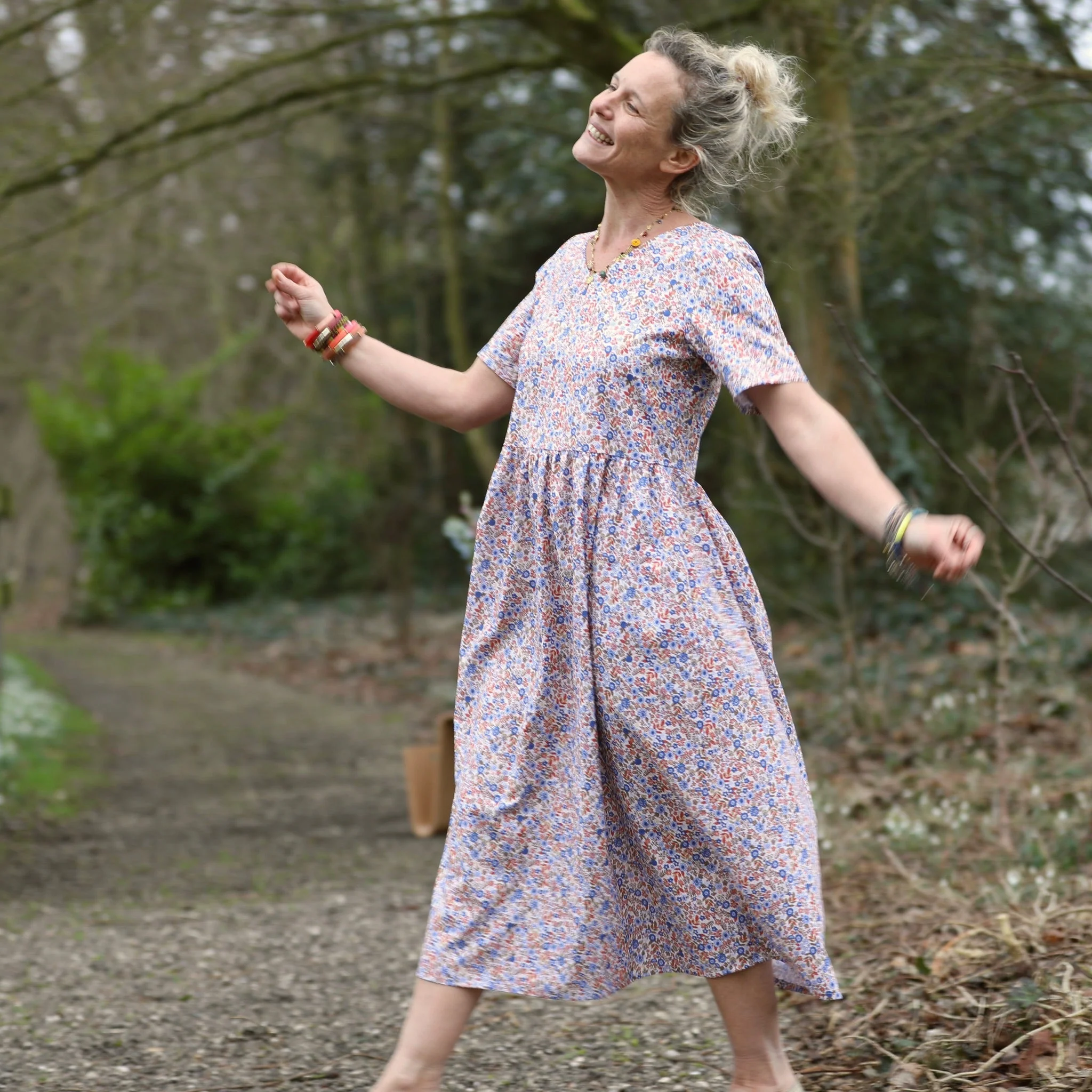 Robe Juliette - Coton herbier bleu-orangé - Image 9