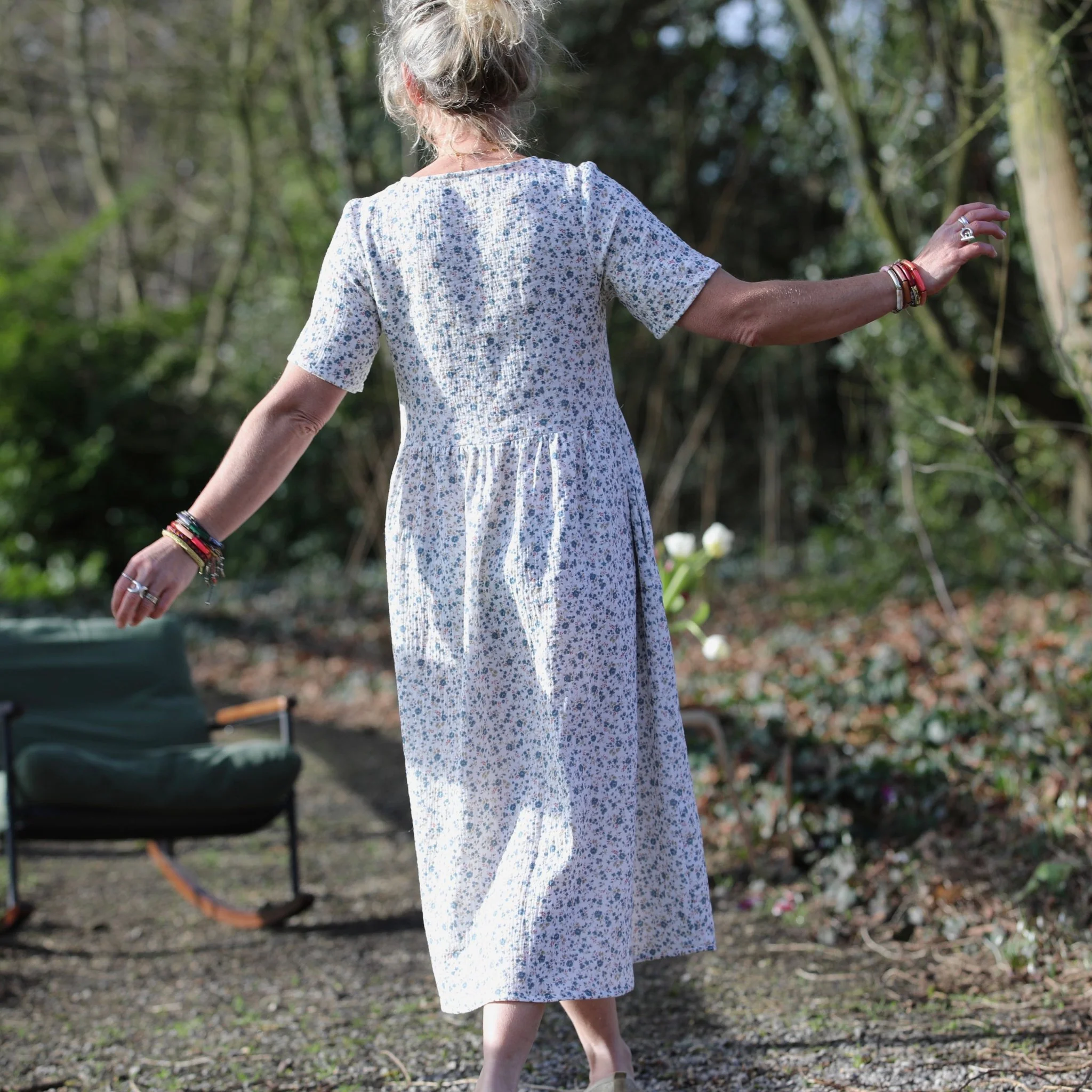 Robe Juliette - double gaze de coton fleurettes bleues - Image 3