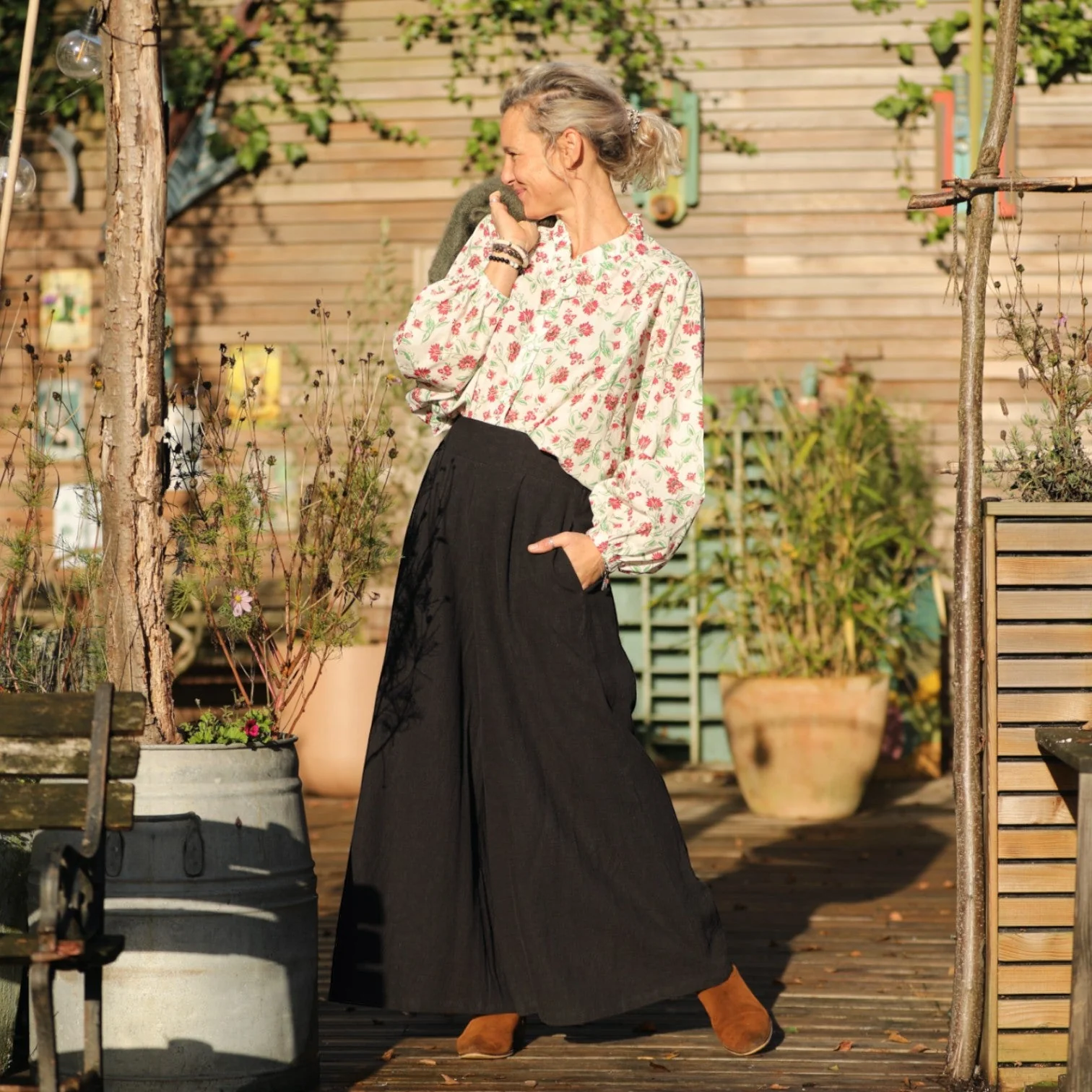 Jupe culotte Arielle en lin stone wash noir