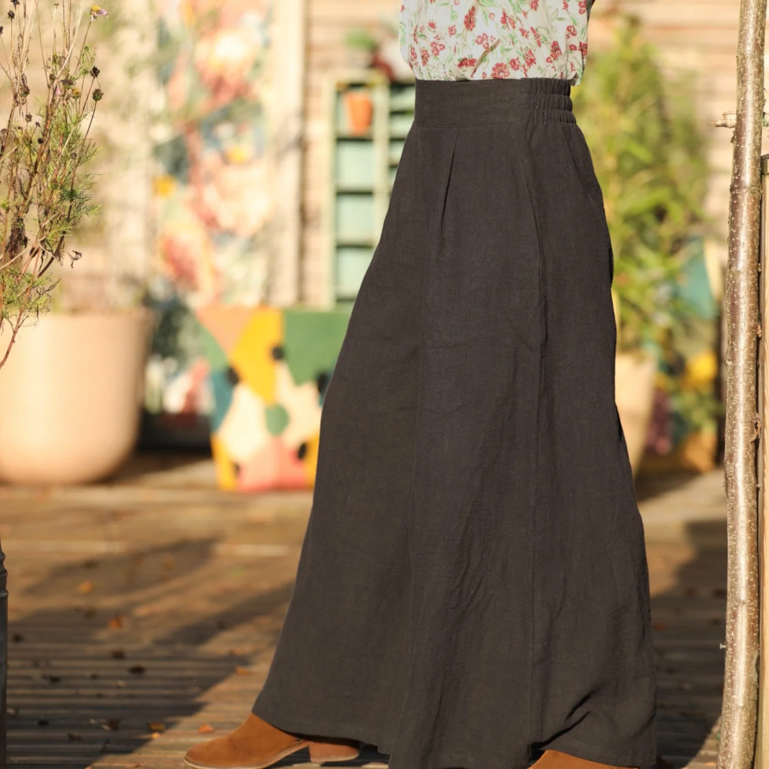Jupe culotte Arielle en lin stone wash noir - Image 6