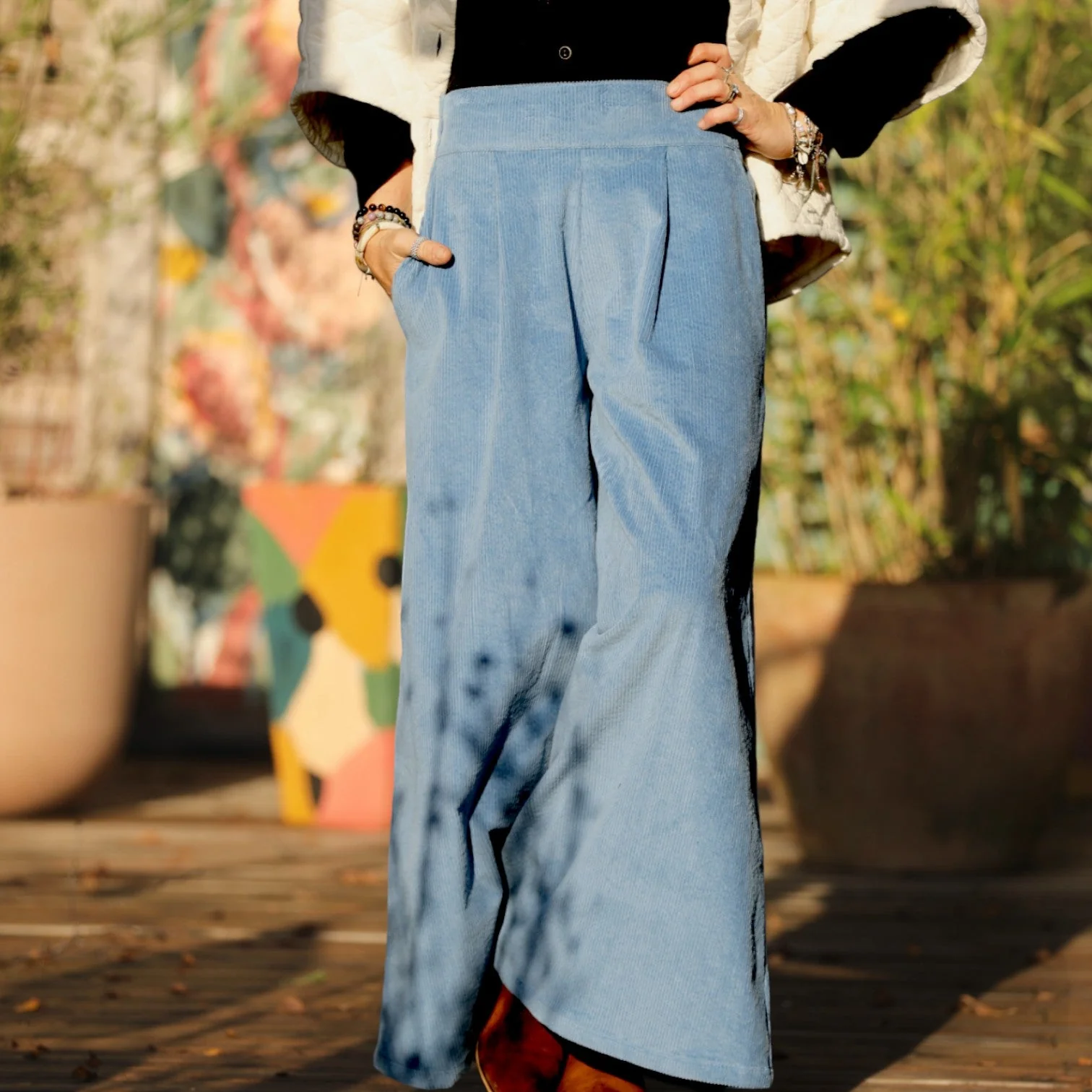 Jupe culotte Arielle en velours côtelé bleu doux - Image 3