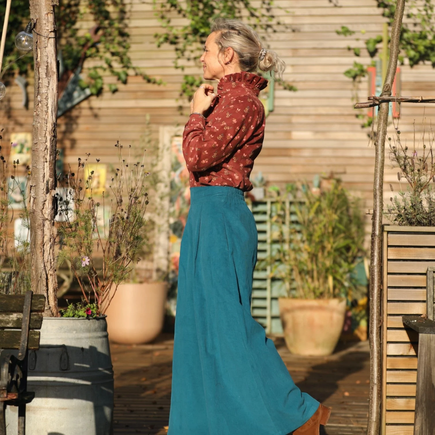 Jupe culotte Arielle en velours milleraies canard - Image 4