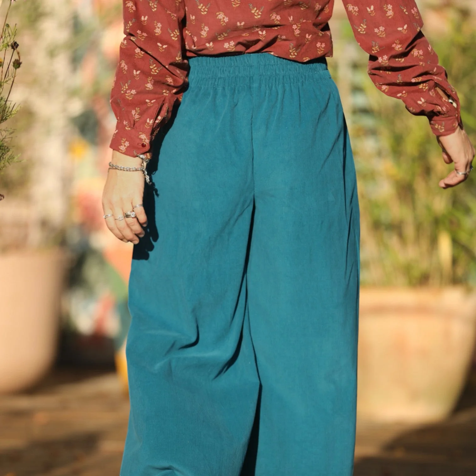 Jupe culotte Arielle en velours milleraies canard - Image 5