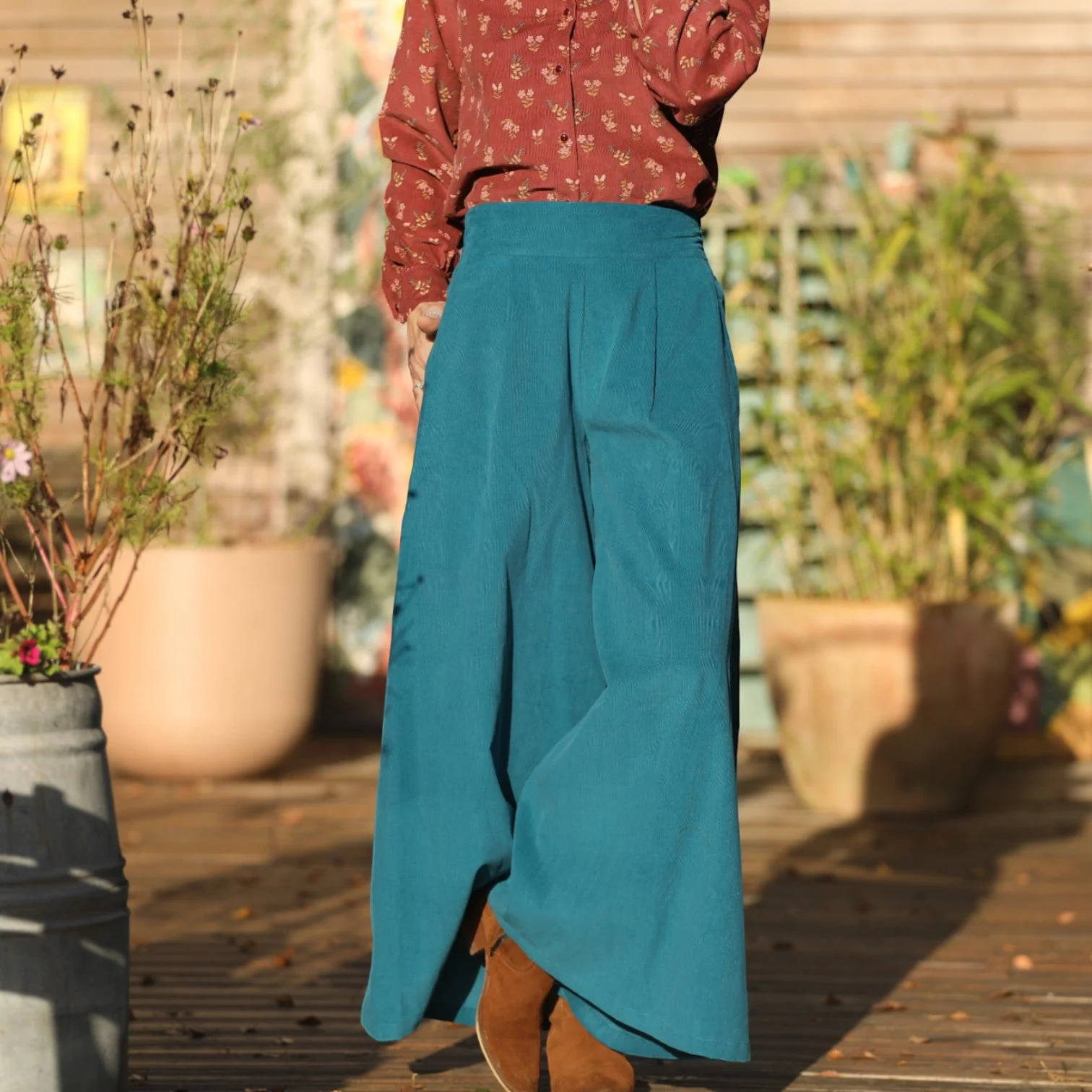 Jupe culotte Arielle en velours milleraies canard - Image 6