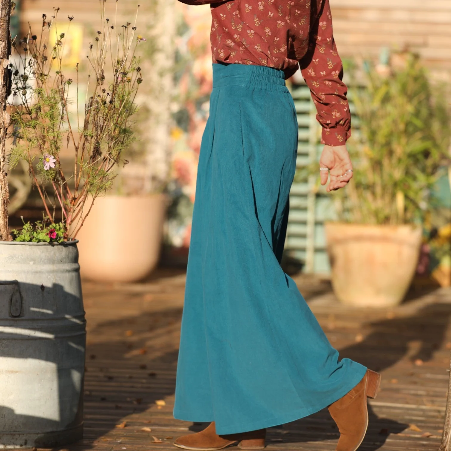 Jupe culotte Arielle en velours milleraies canard - Image 7