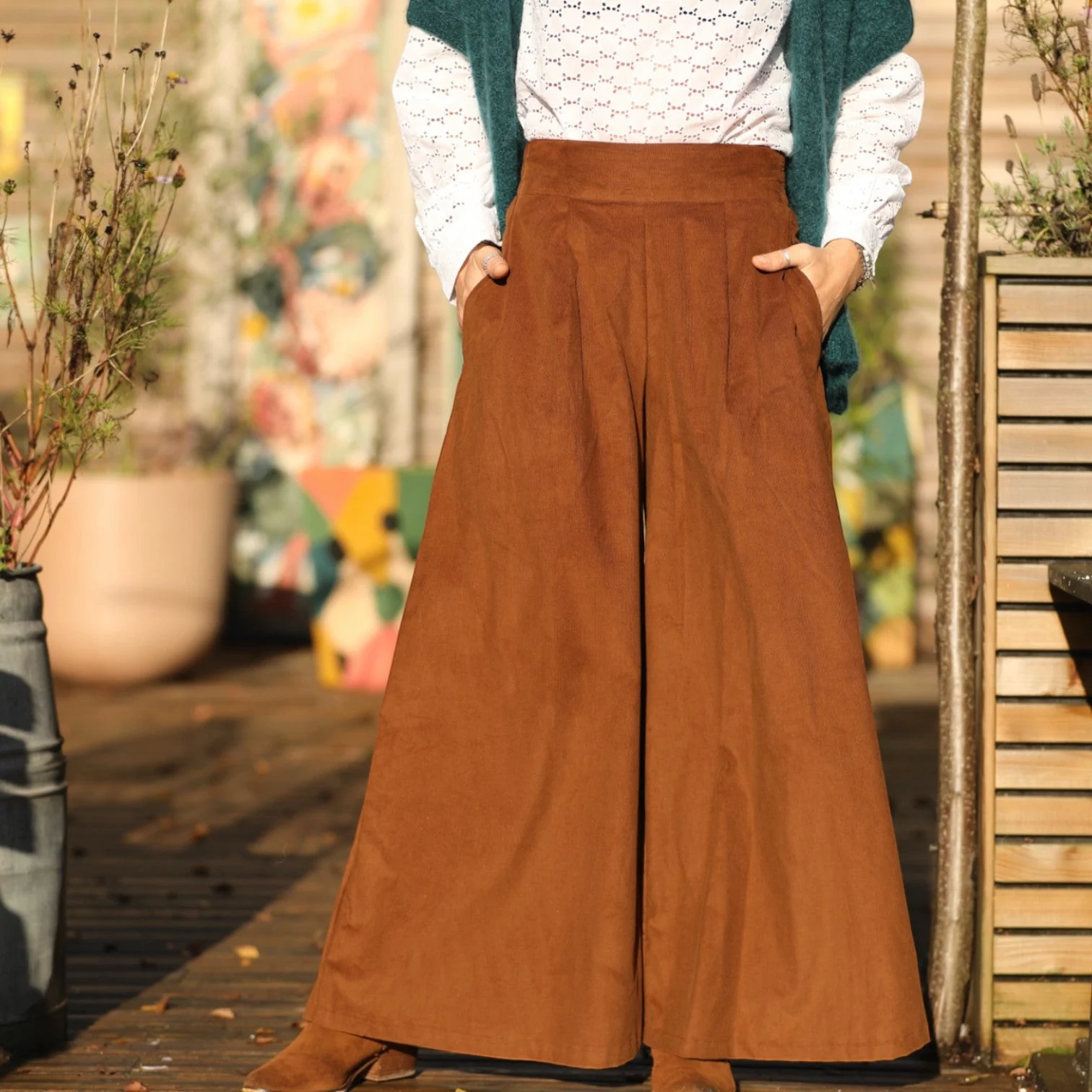 Jupe culotte Arielle en velours milleraies écureuil