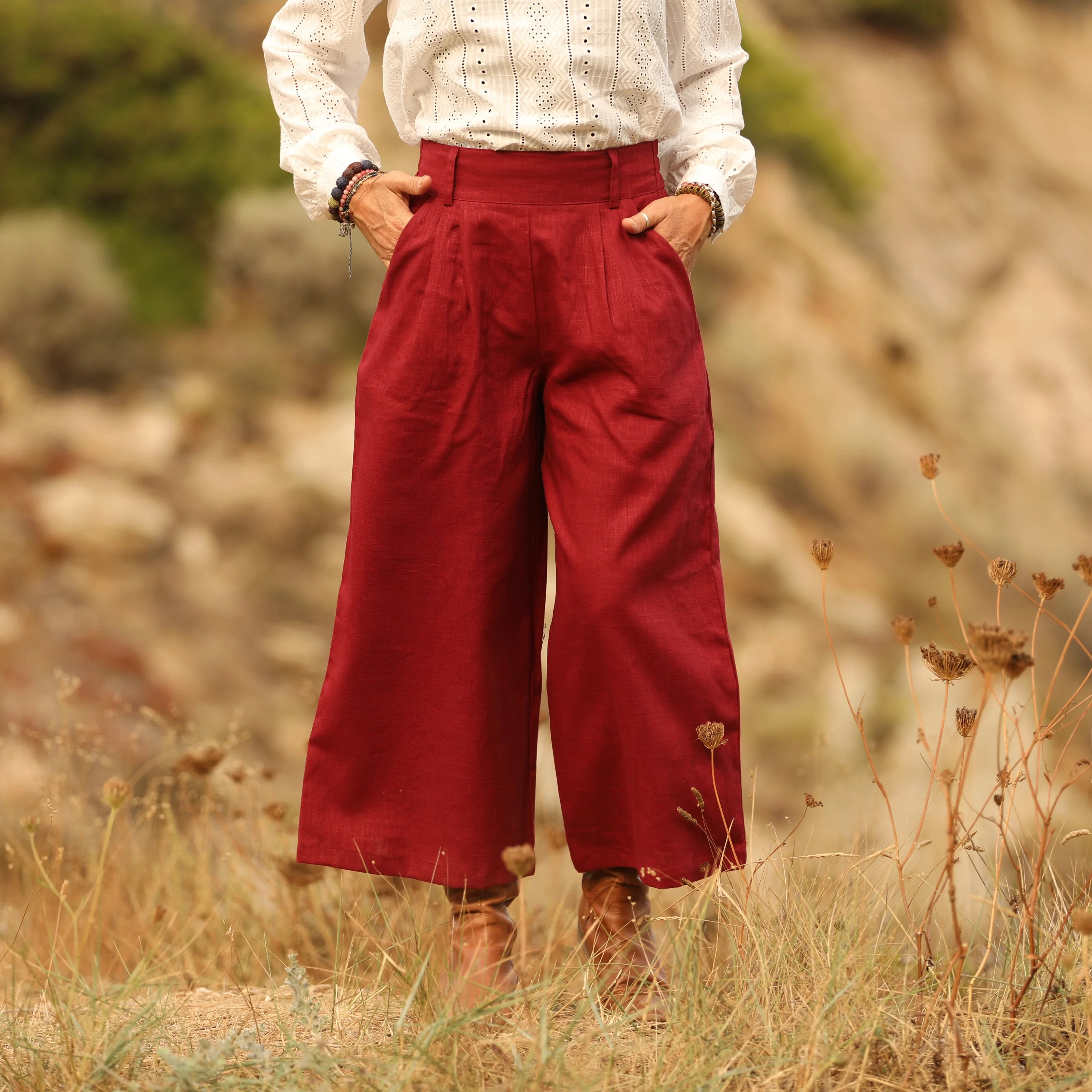 Jupe culotte Margot - lin grenat