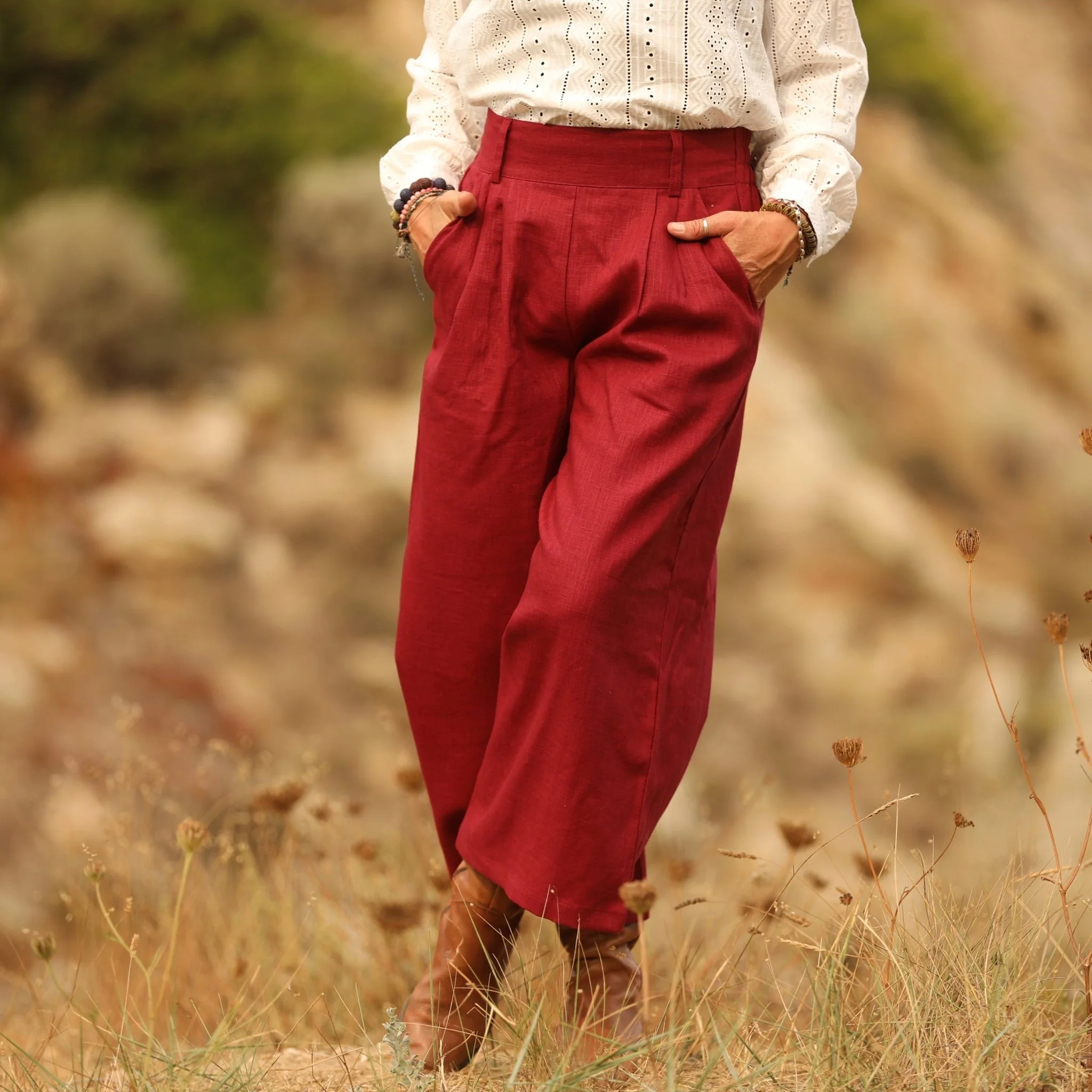 Jupe culotte Margot - lin grenat - Image 10