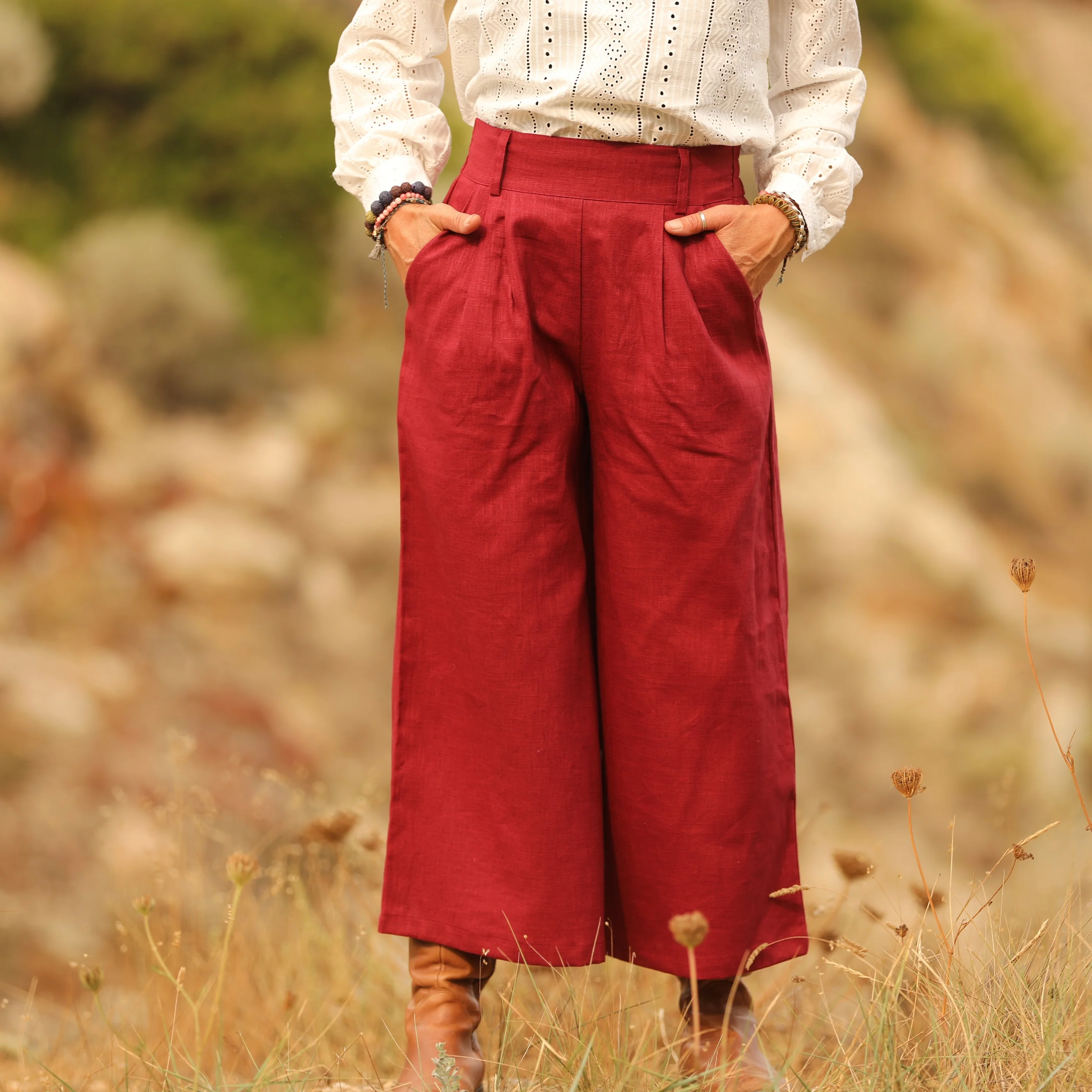 Jupe culotte Margot - lin grenat - Image 5