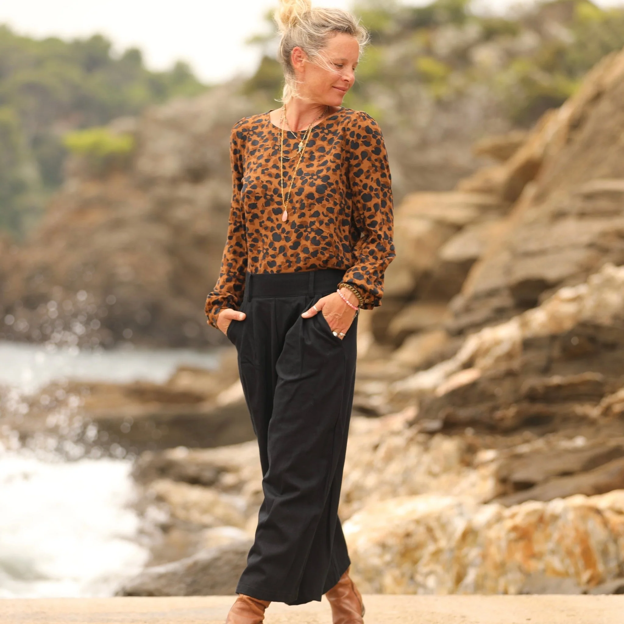 Jupe culotte Margot - sergé de coton noir - Image 4