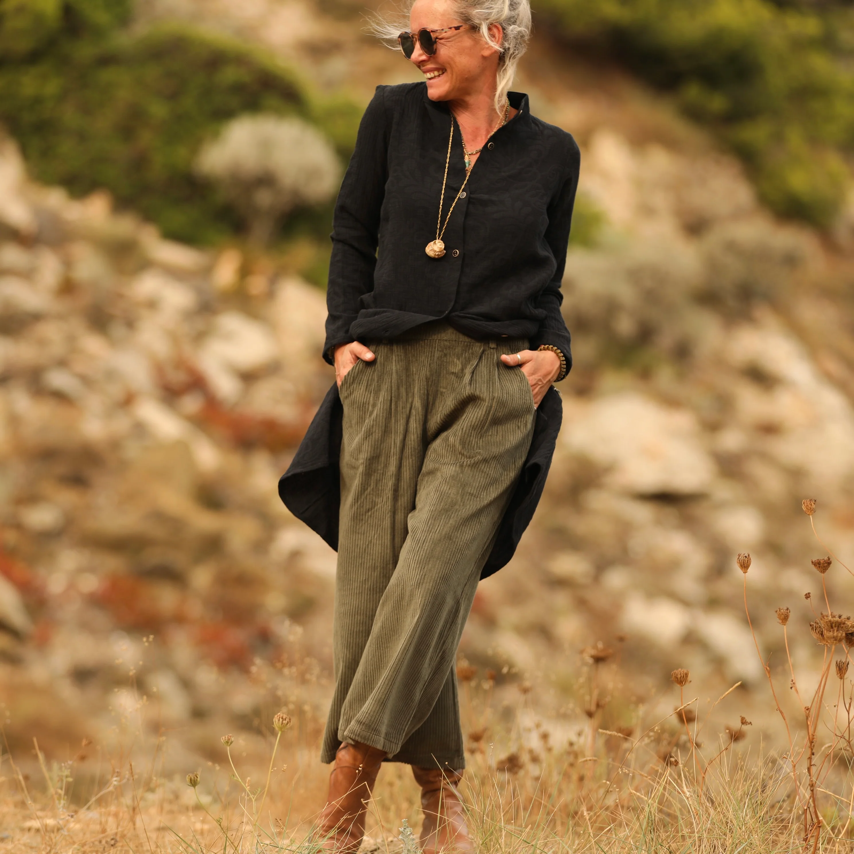 Jupe culotte Margot - velours côtelé kaki - Image 3