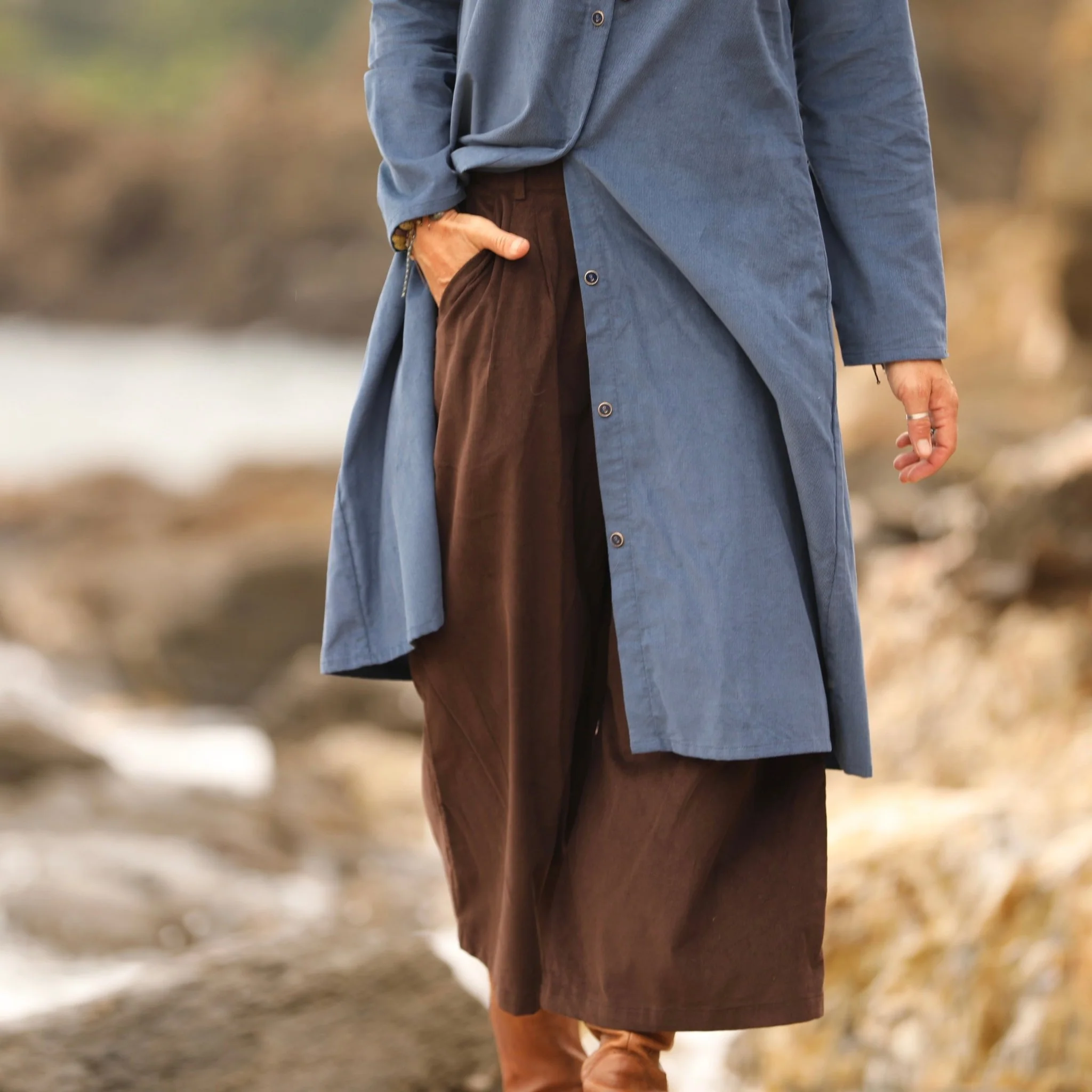 Jupe culotte Margot - velours milleraies Chocolat - Image 3