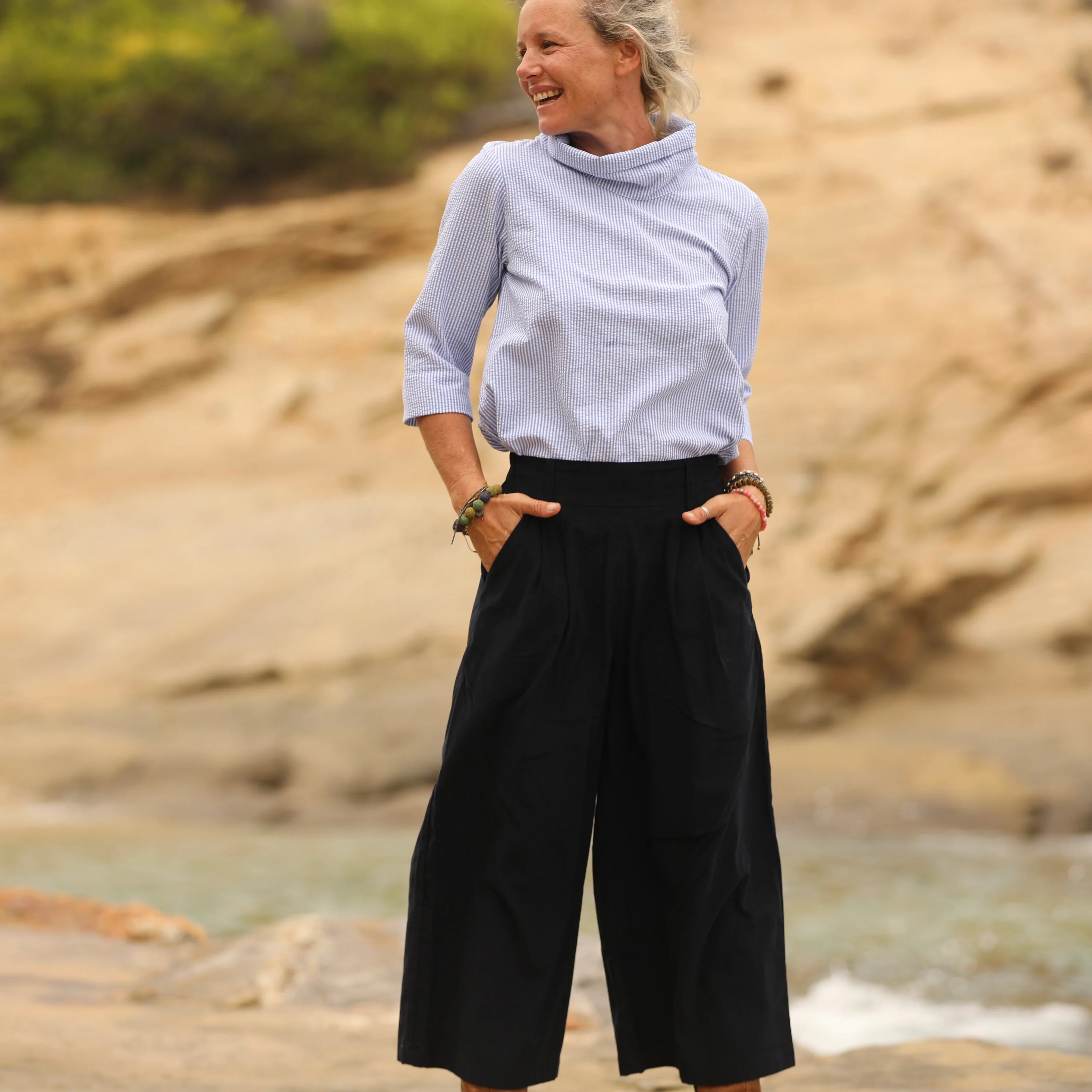 Jupe culotte Margot - velours milleraies marine - Image 4