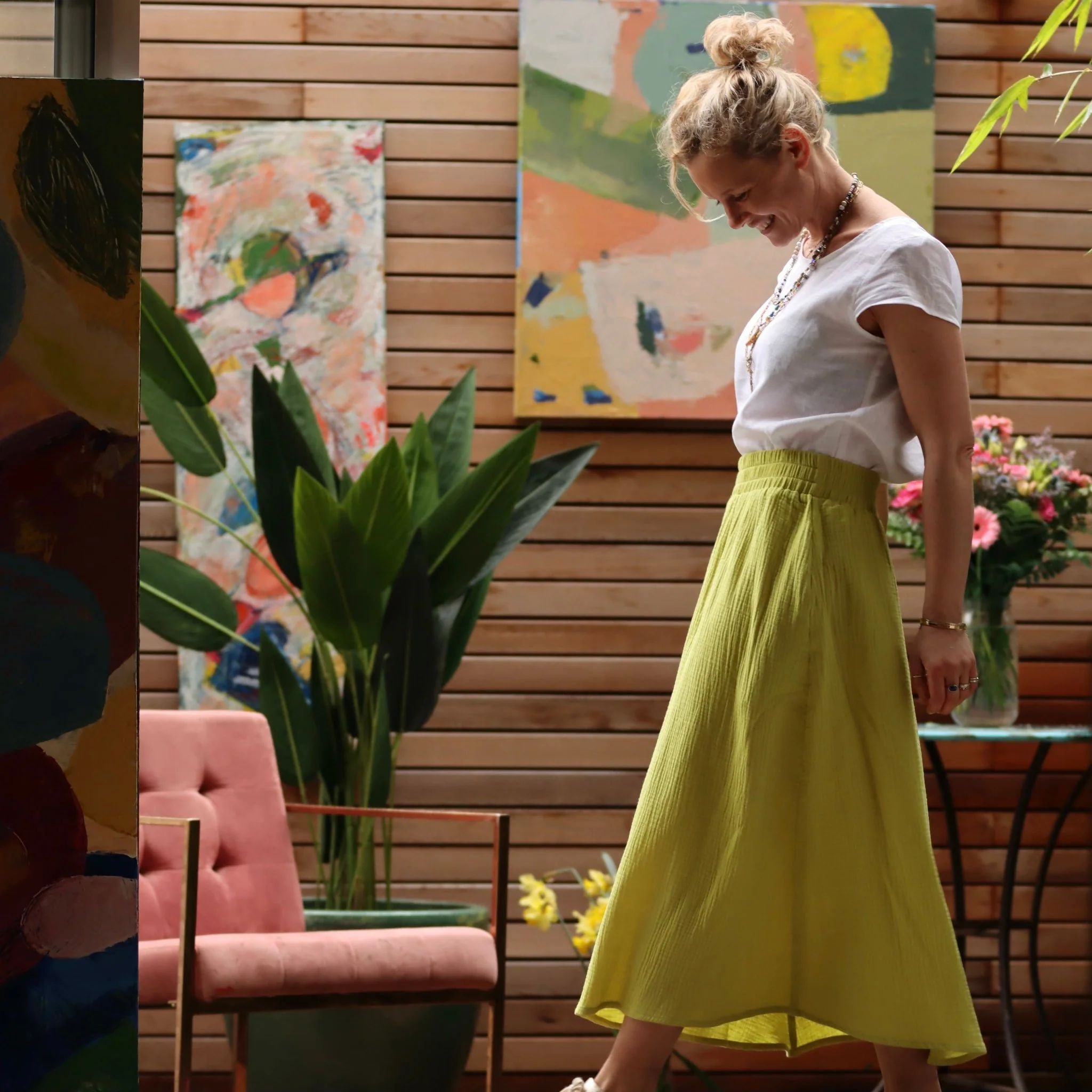 Jupe longue citron vert en gaze de coton Gaïa - Quintessence
