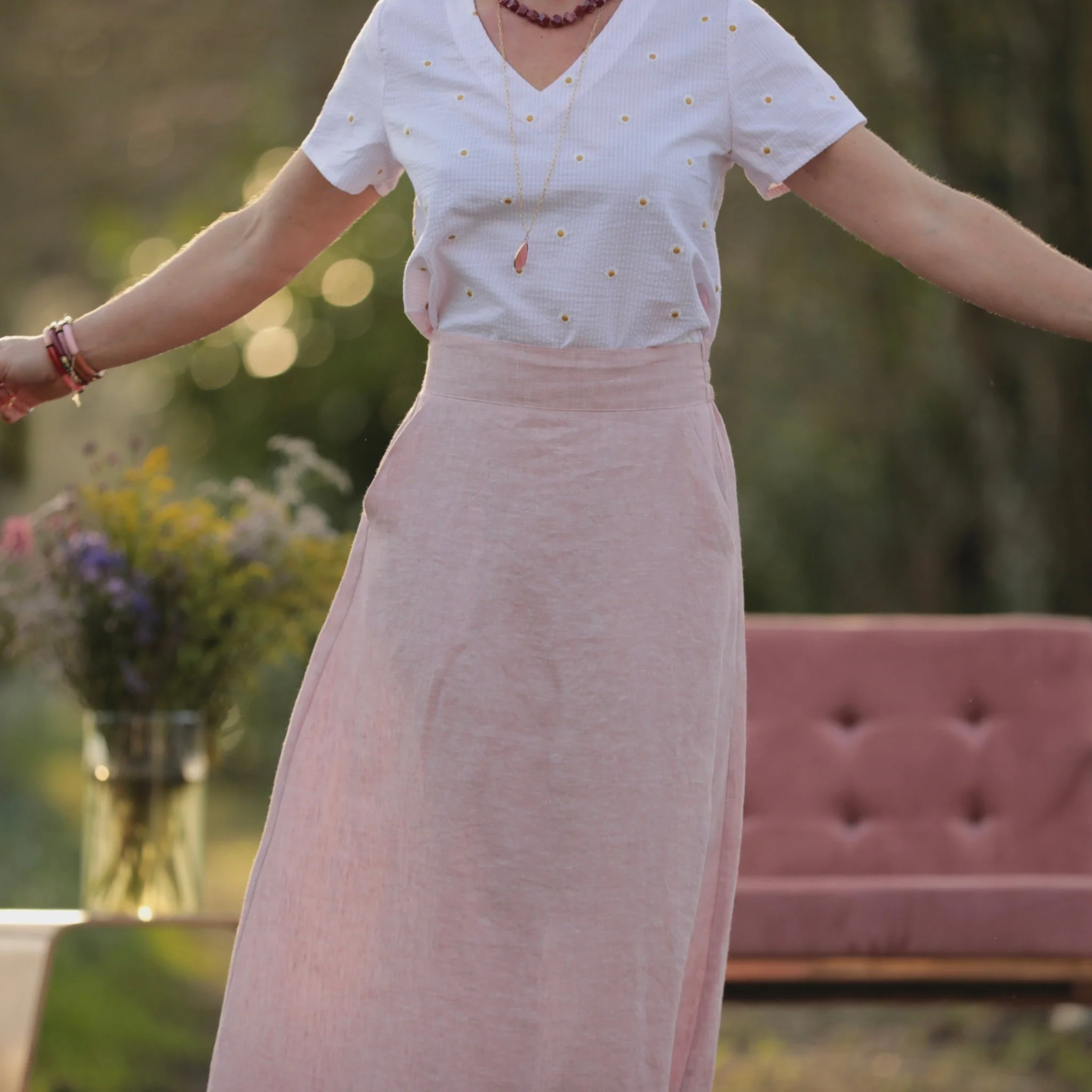 Jupe longue Maya - lin chiné rose doux - Image 10