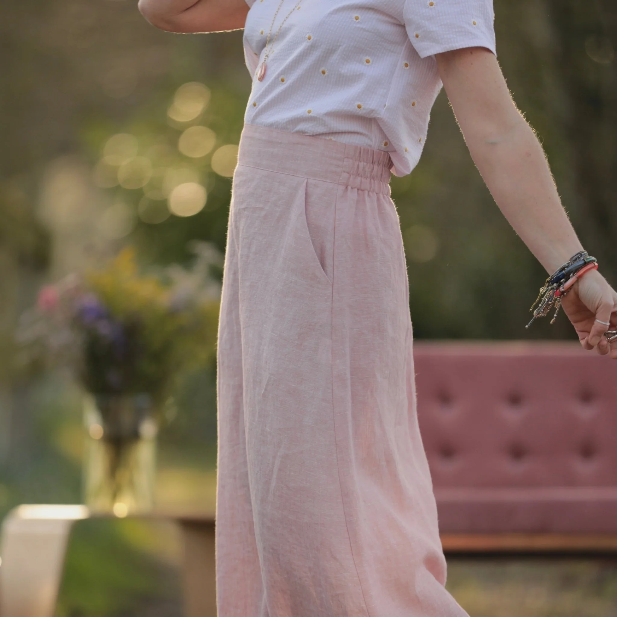 Jupe longue Maya - lin chiné rose doux - Image 12
