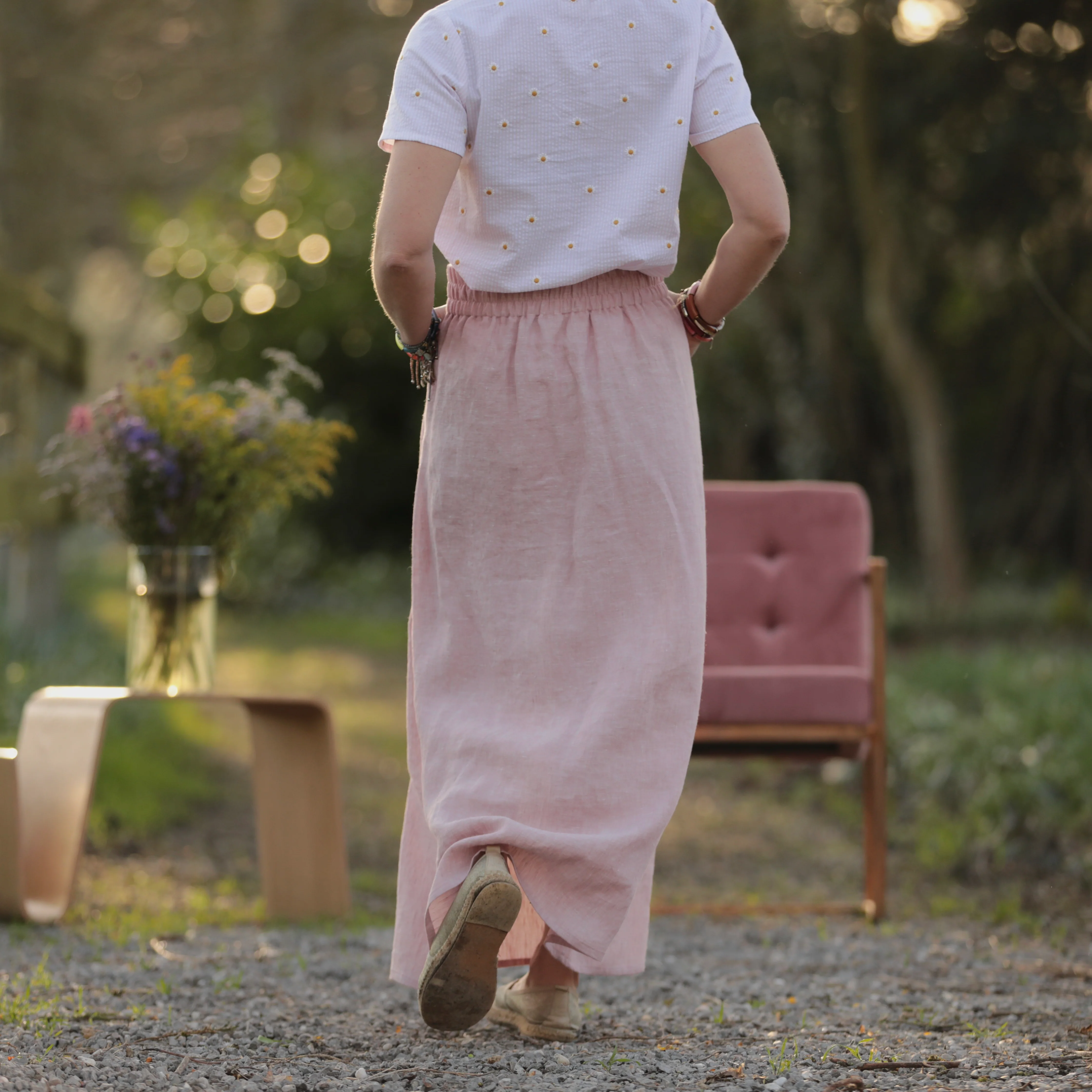 Jupe longue Maya - lin chiné rose doux - Image 17