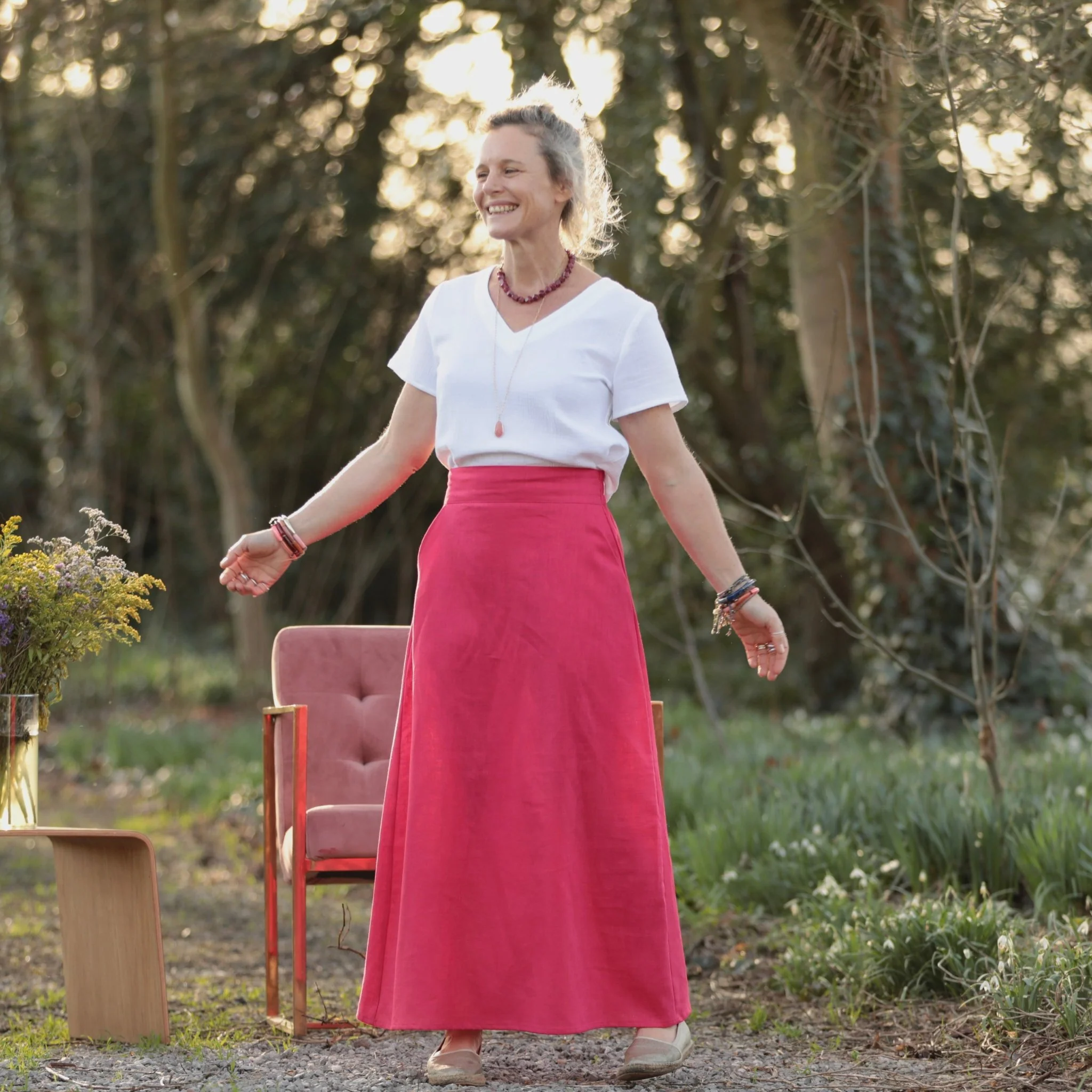 Jupe longue Maya - Lin fuchsia - Image 4