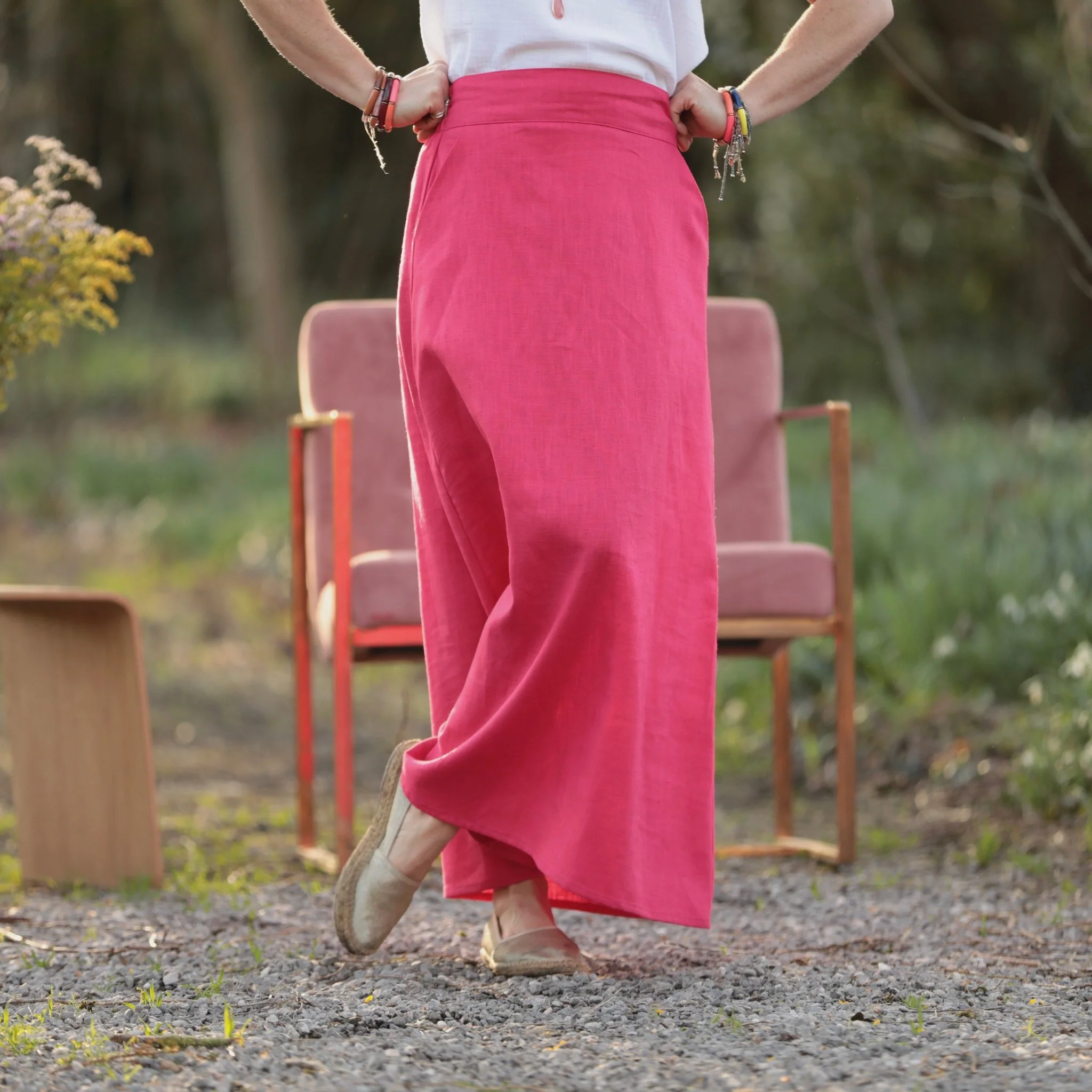Jupe longue Maya - Lin fuchsia - Image 6