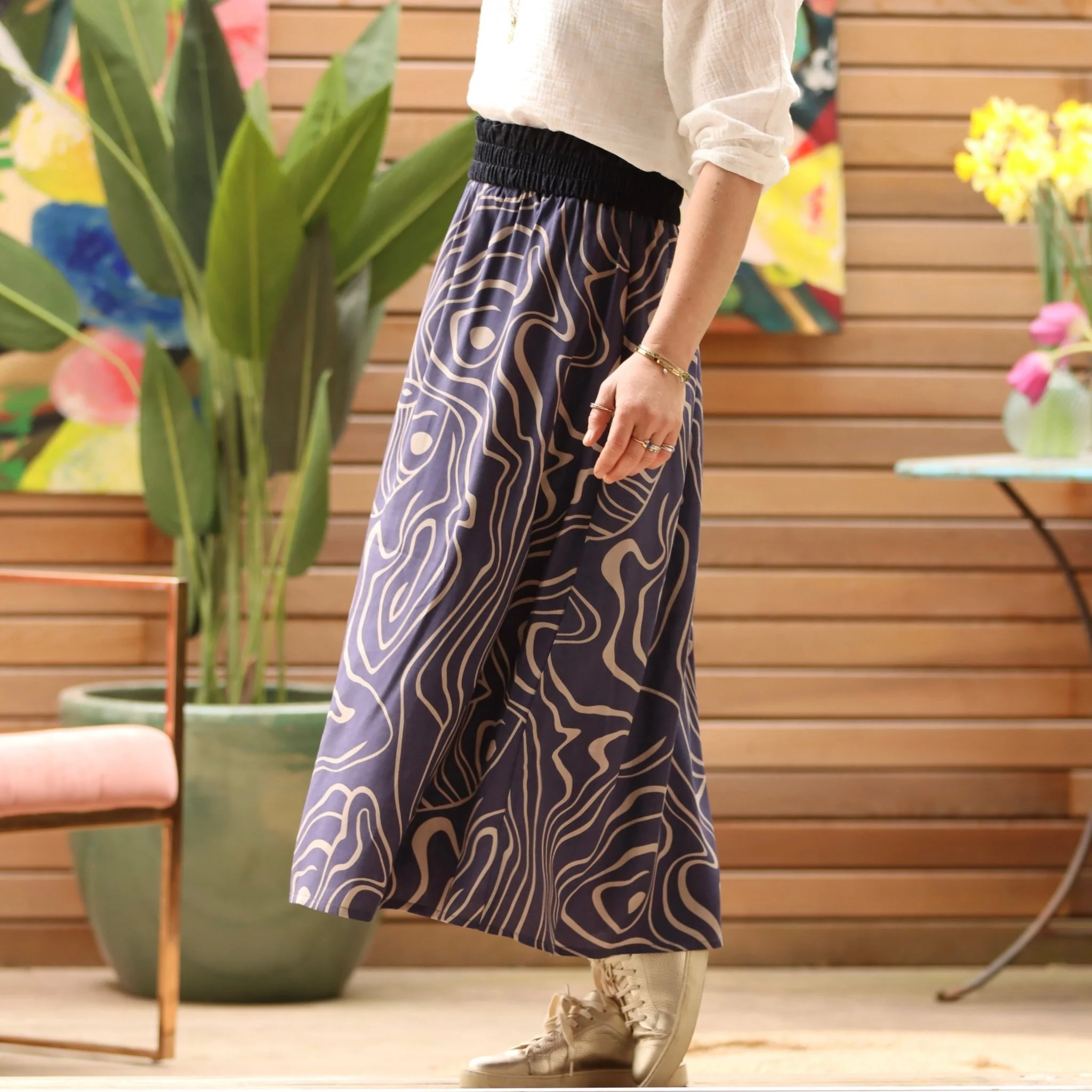 Jupe longue viscose toile abstraite marine Gaïa - Quintessence - Image 11