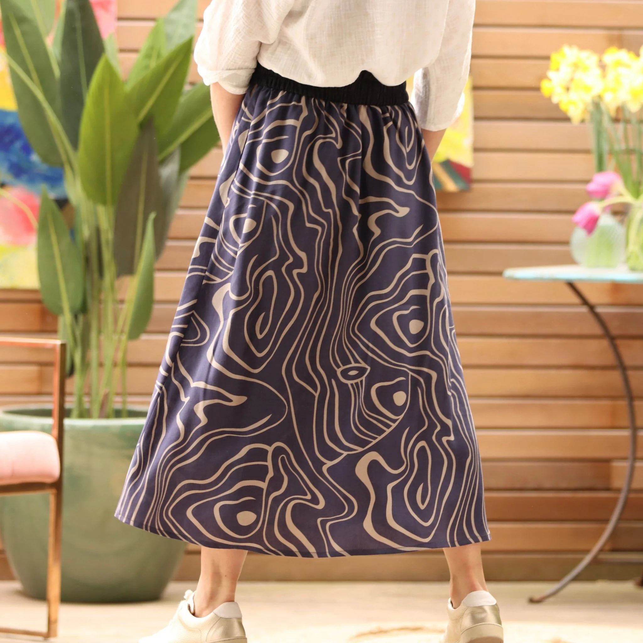 Jupe longue viscose toile abstraite marine Gaïa - Quintessence - Image 12