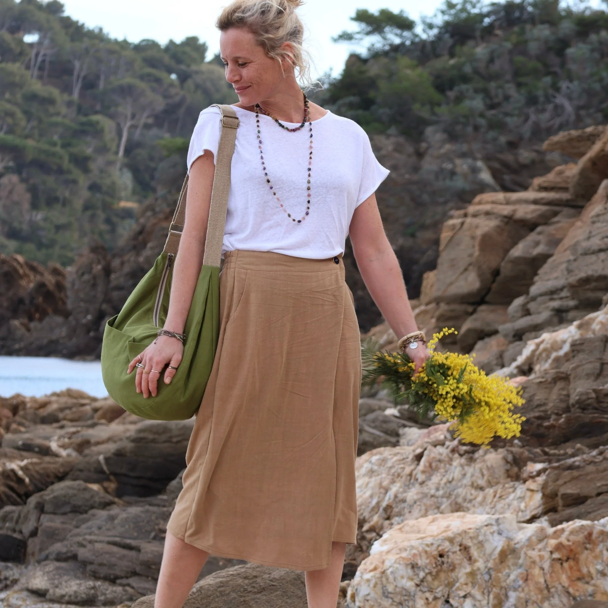 Jupe portefeuille Alexia viscose/lin camel - Image 4