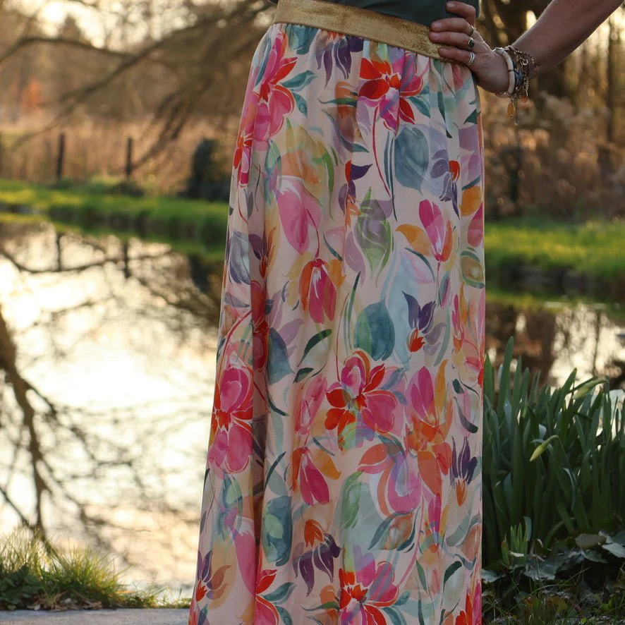 Jupe Rachelle viscose fleuri pastel - 90cm de hauteur - Image 6