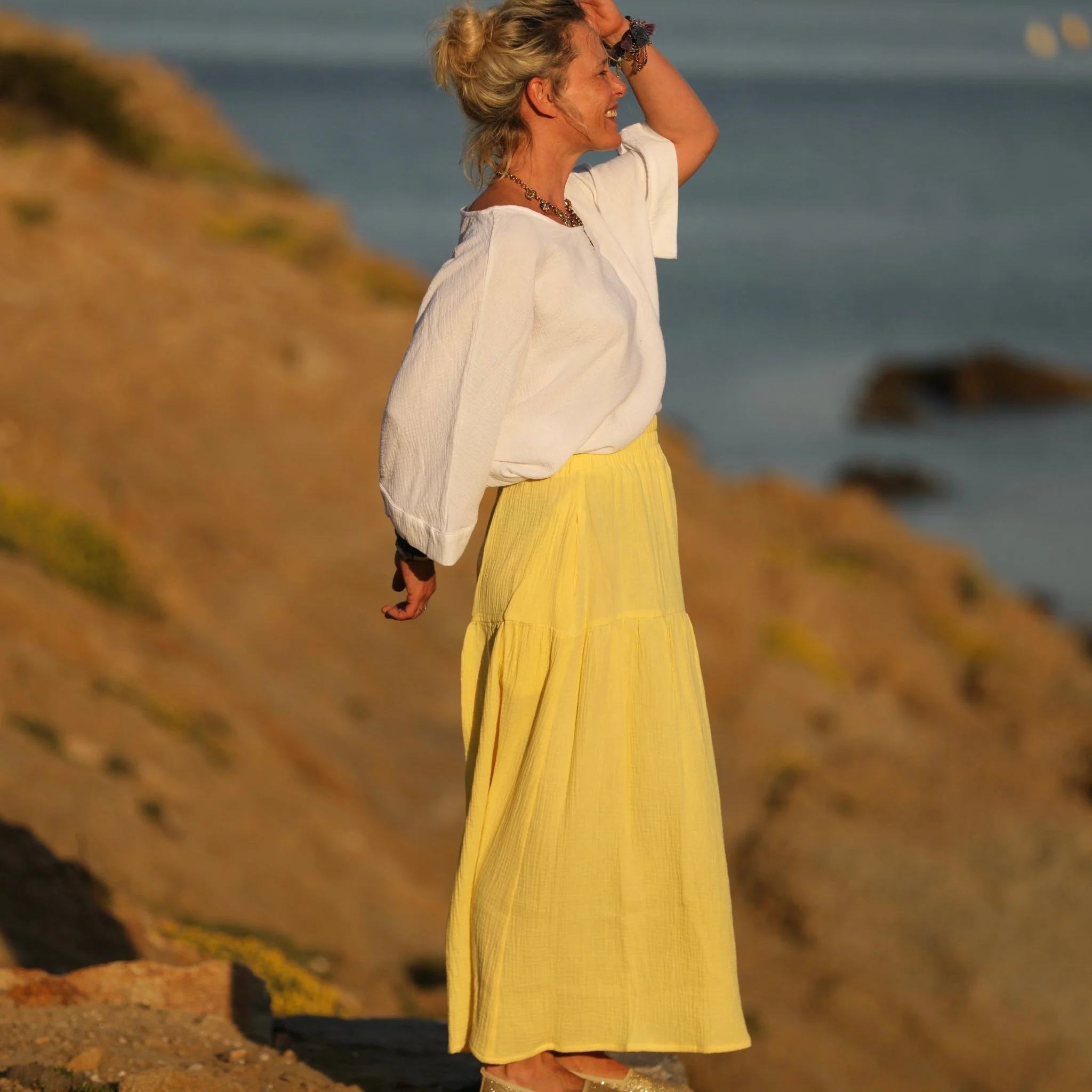 Jupe Sarah - double gaze de coton jaune mimosas - Image 6