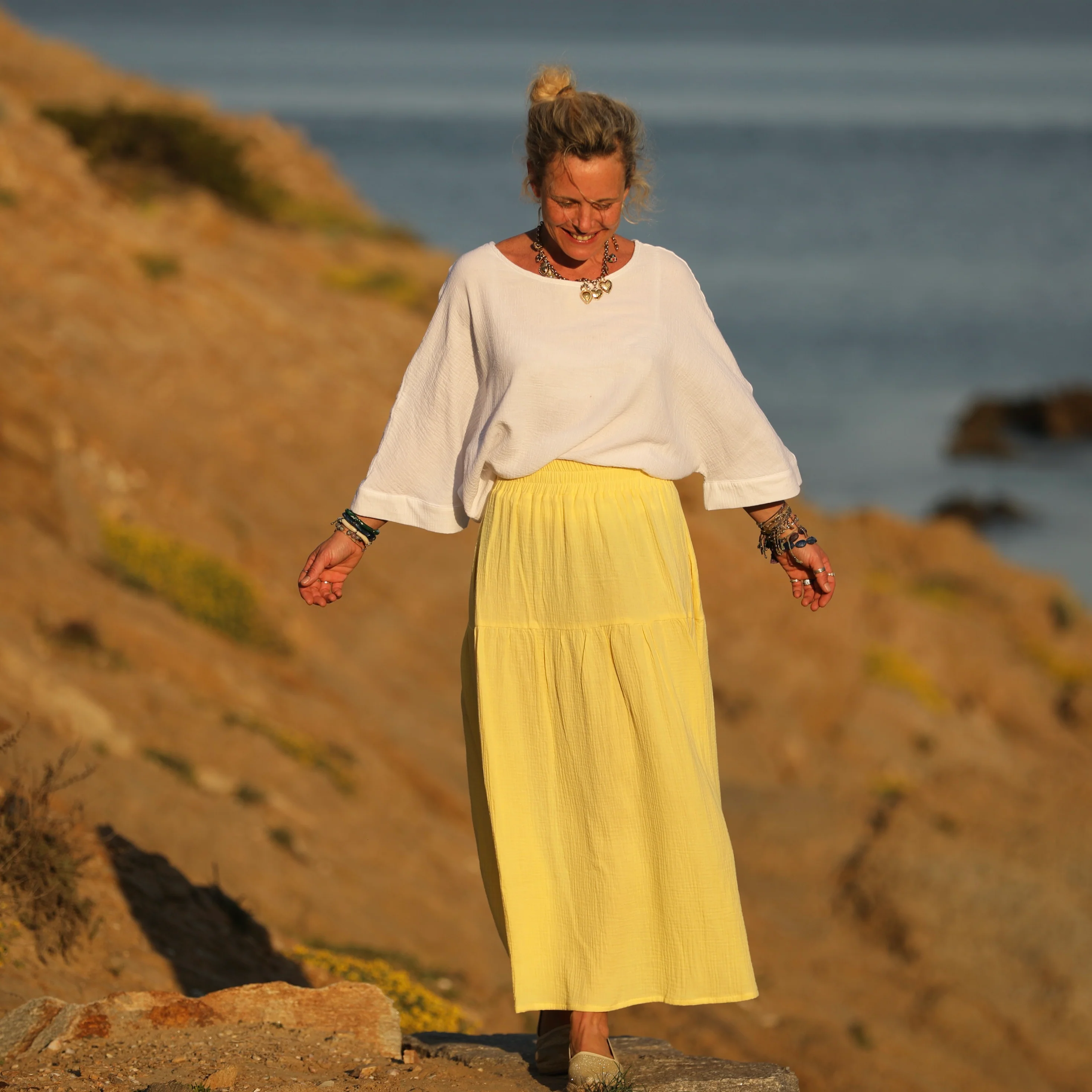 Jupe Sarah - double gaze de coton jaune mimosas - Image 8