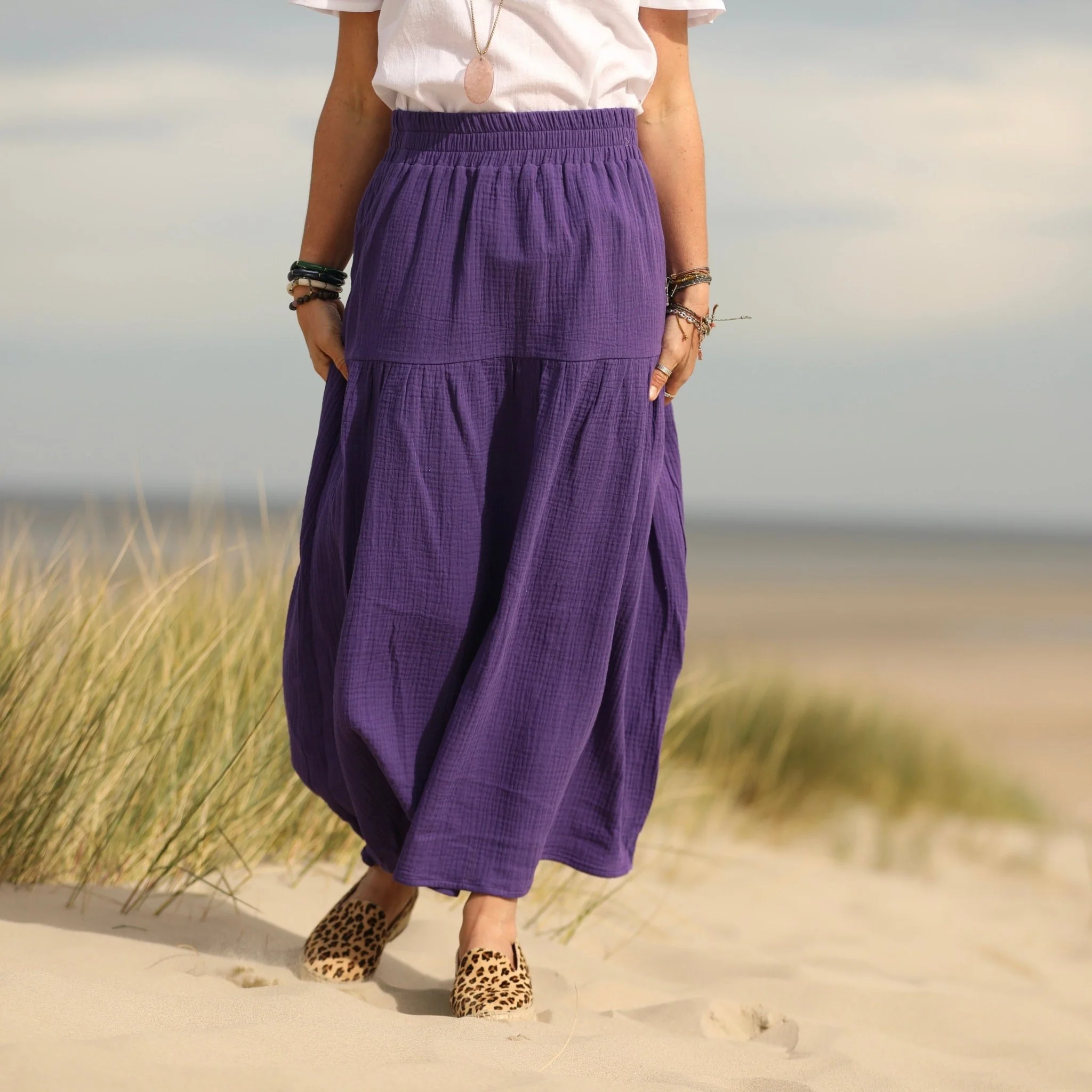 Jupe Sarah - double gaze de coton prune - Image 5