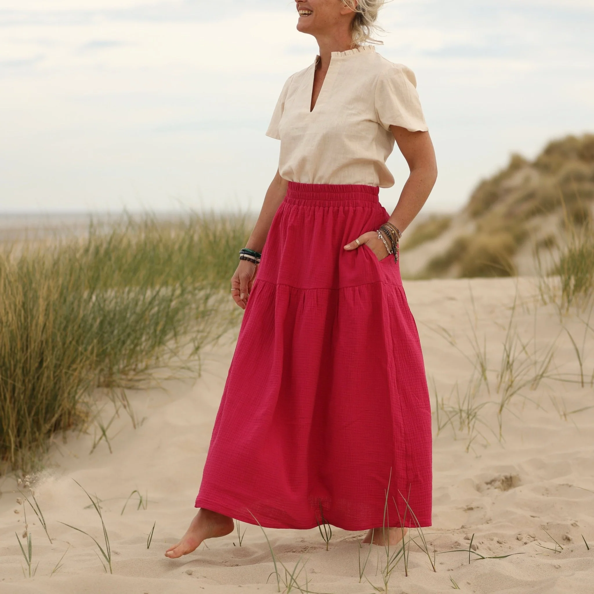 Jupe Sarah - double gaze de coton rose fushia - Image 5