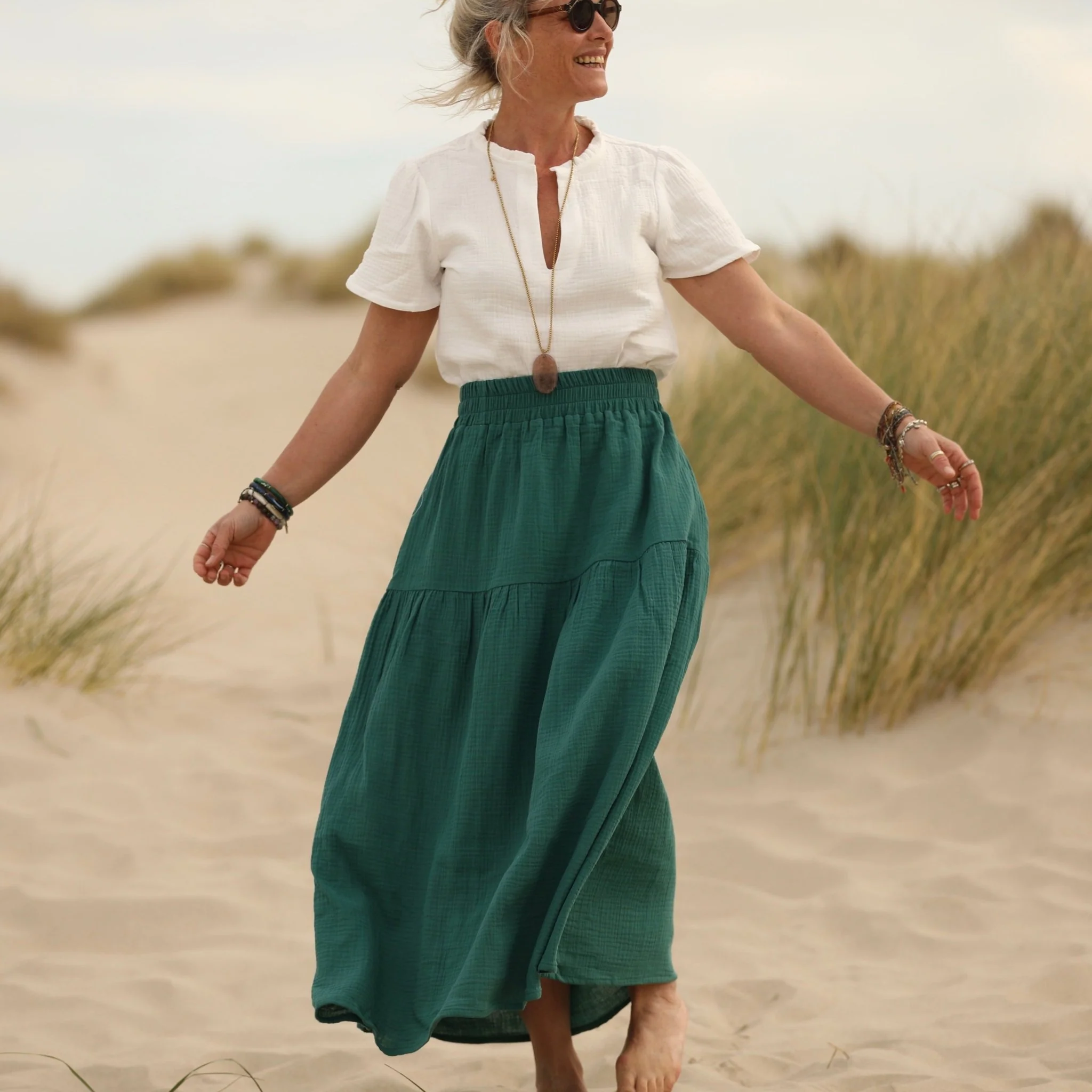 Jupe Sarah - double gaze de coton vert printemps - Image 10