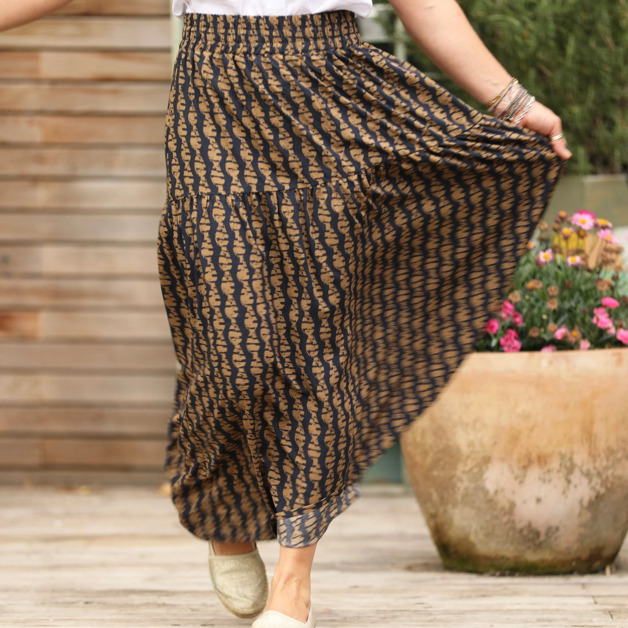 Jupe Sarah - viscose batik marine/camel - Image 3
