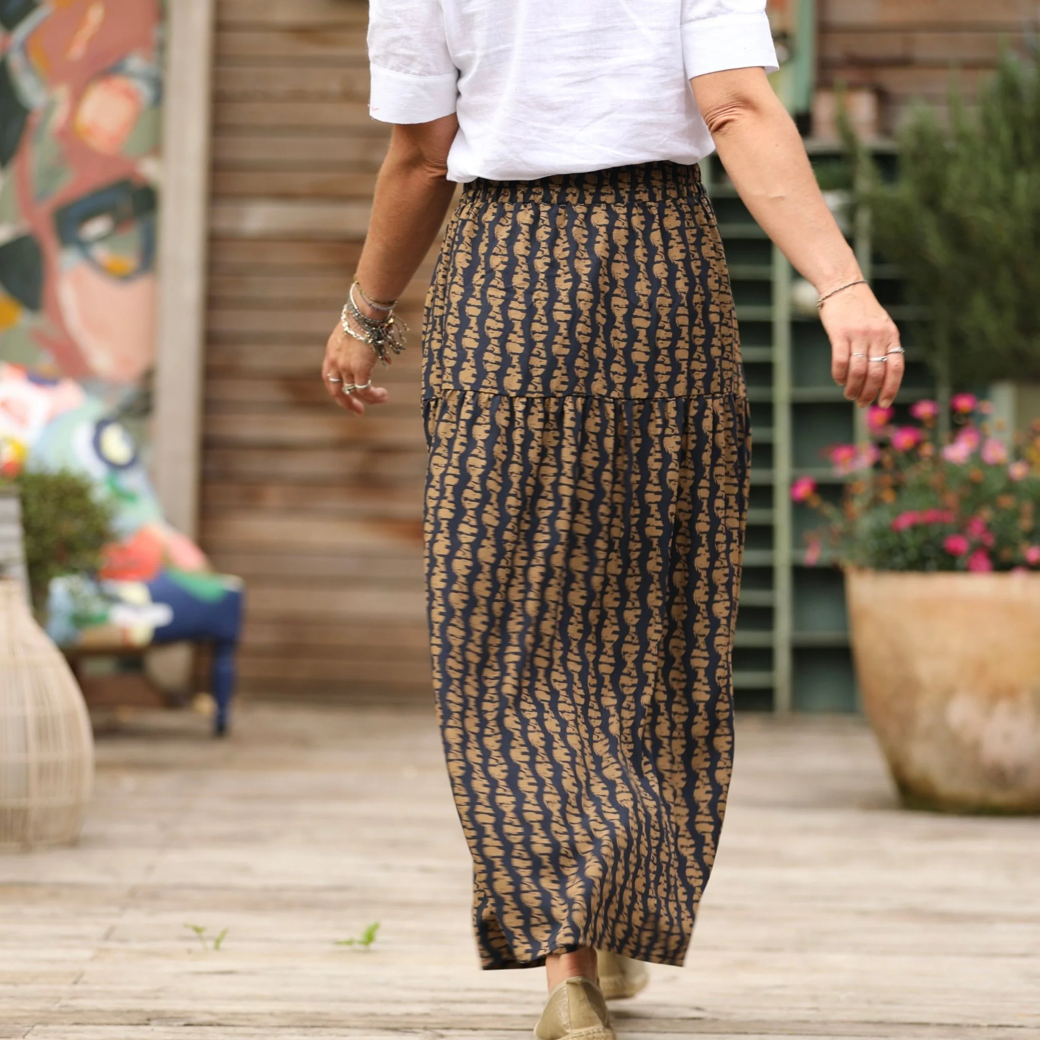 Jupe Sarah - viscose batik marine/camel - Image 4