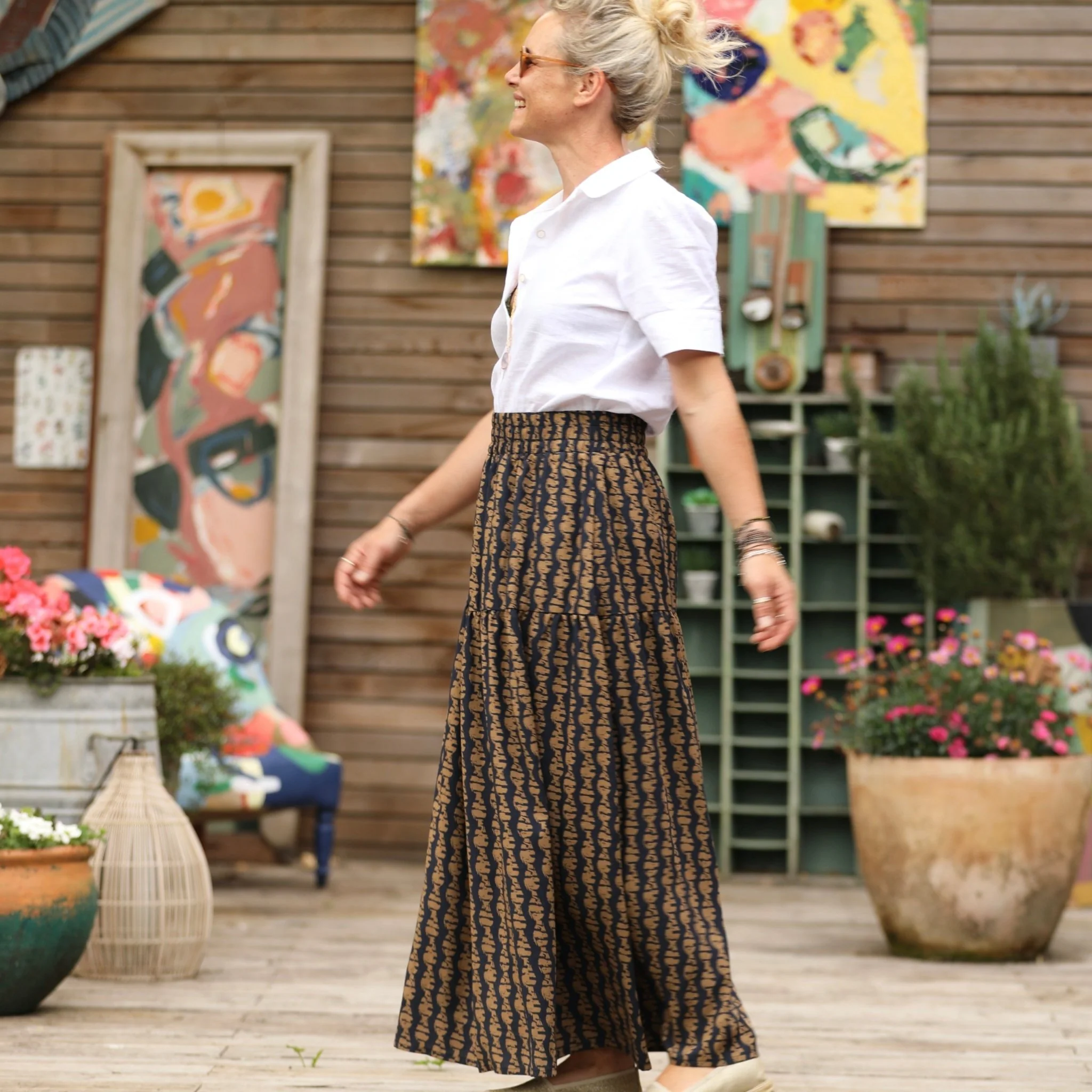 Jupe Sarah - viscose batik marine/camel - Image 5
