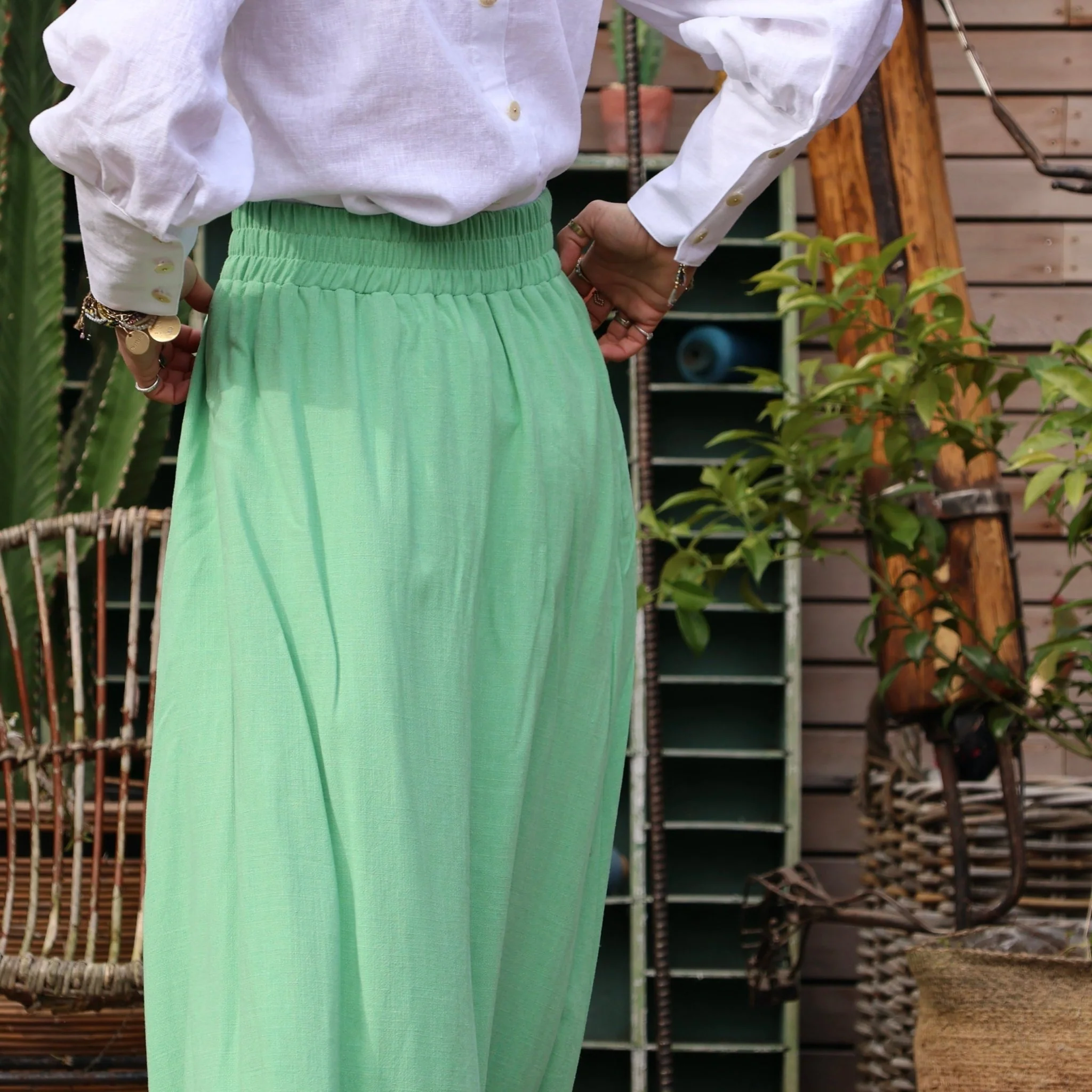 Jupe Tao viscose/ lin vert frais - 92cm de hauteur - Image 7