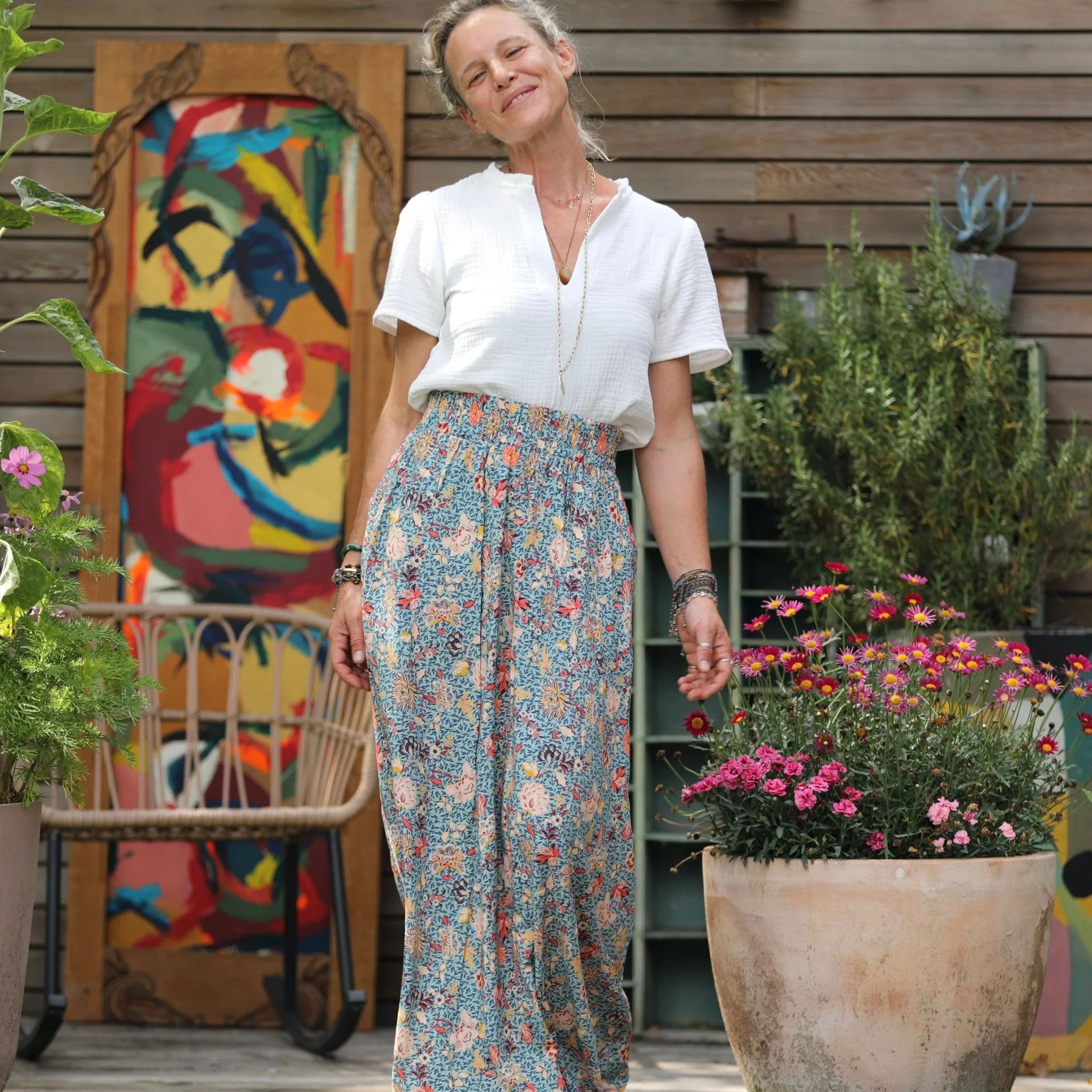 Jupe Tao viscose fleurs d'Ousson - 102cm de hauteur - Image 6
