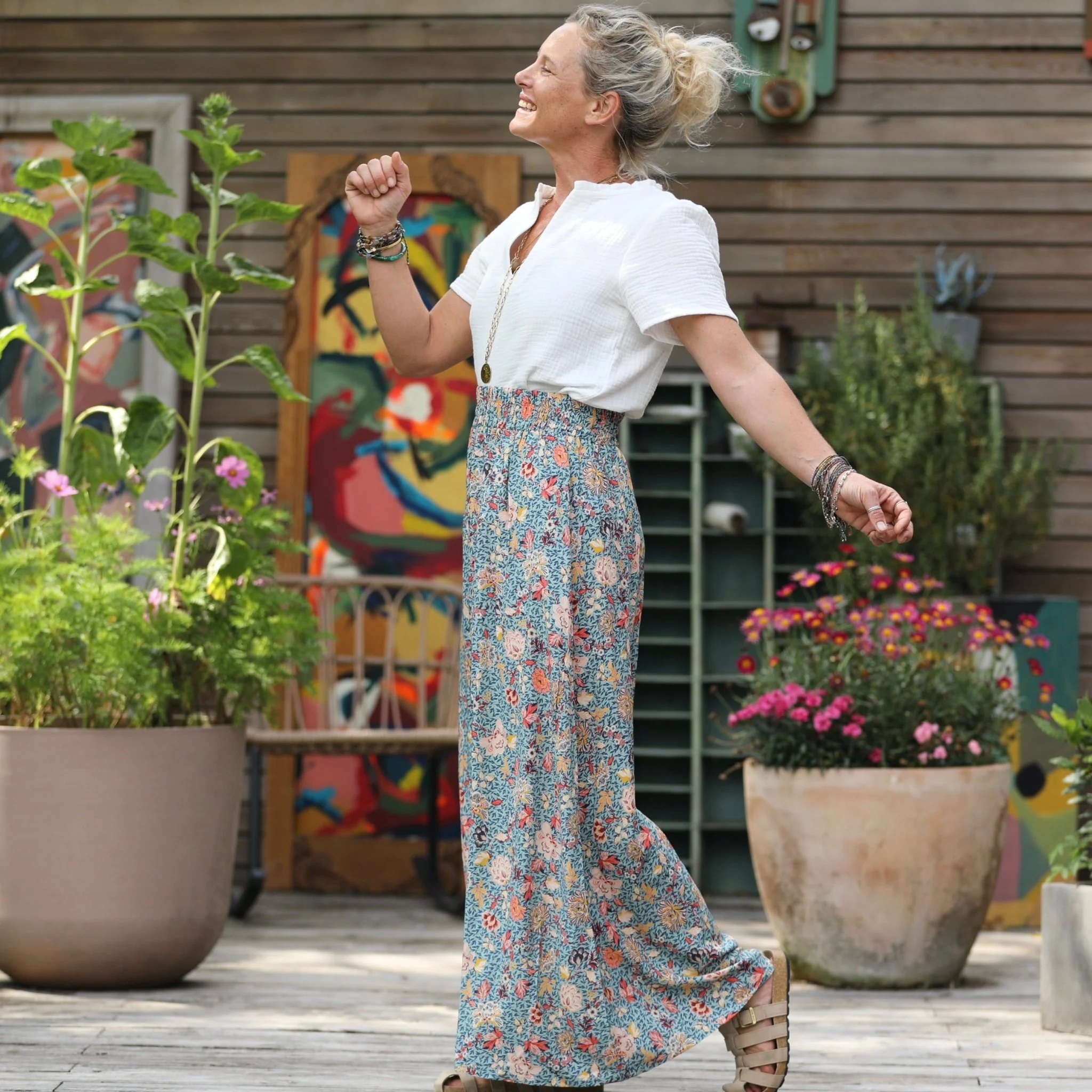 Jupe Tao viscose fleurs d'Ousson - 102cm de hauteur - Image 7