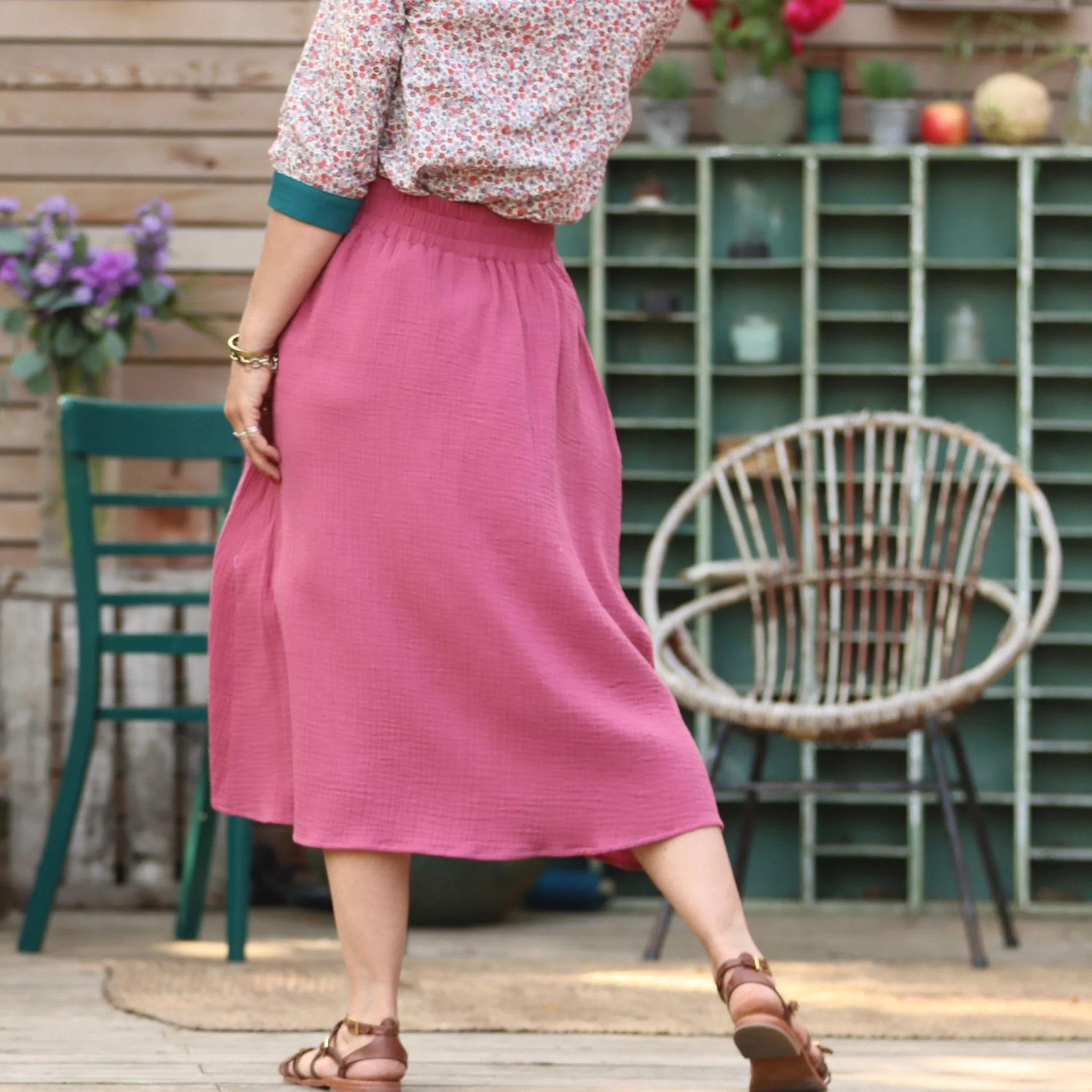 Jupe Tina gaze de coton framboise - Image 3