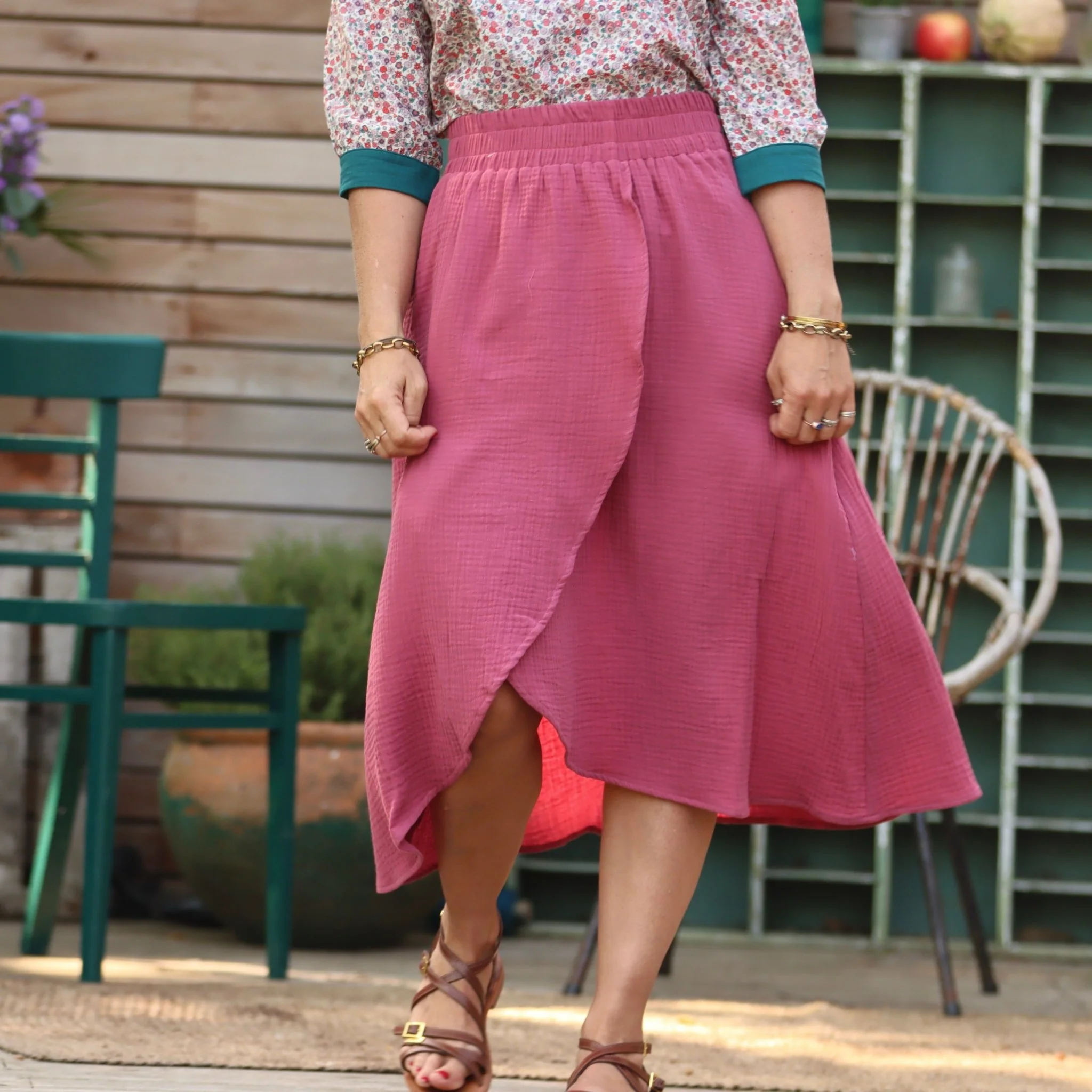Jupe Tina gaze de coton framboise - Image 4
