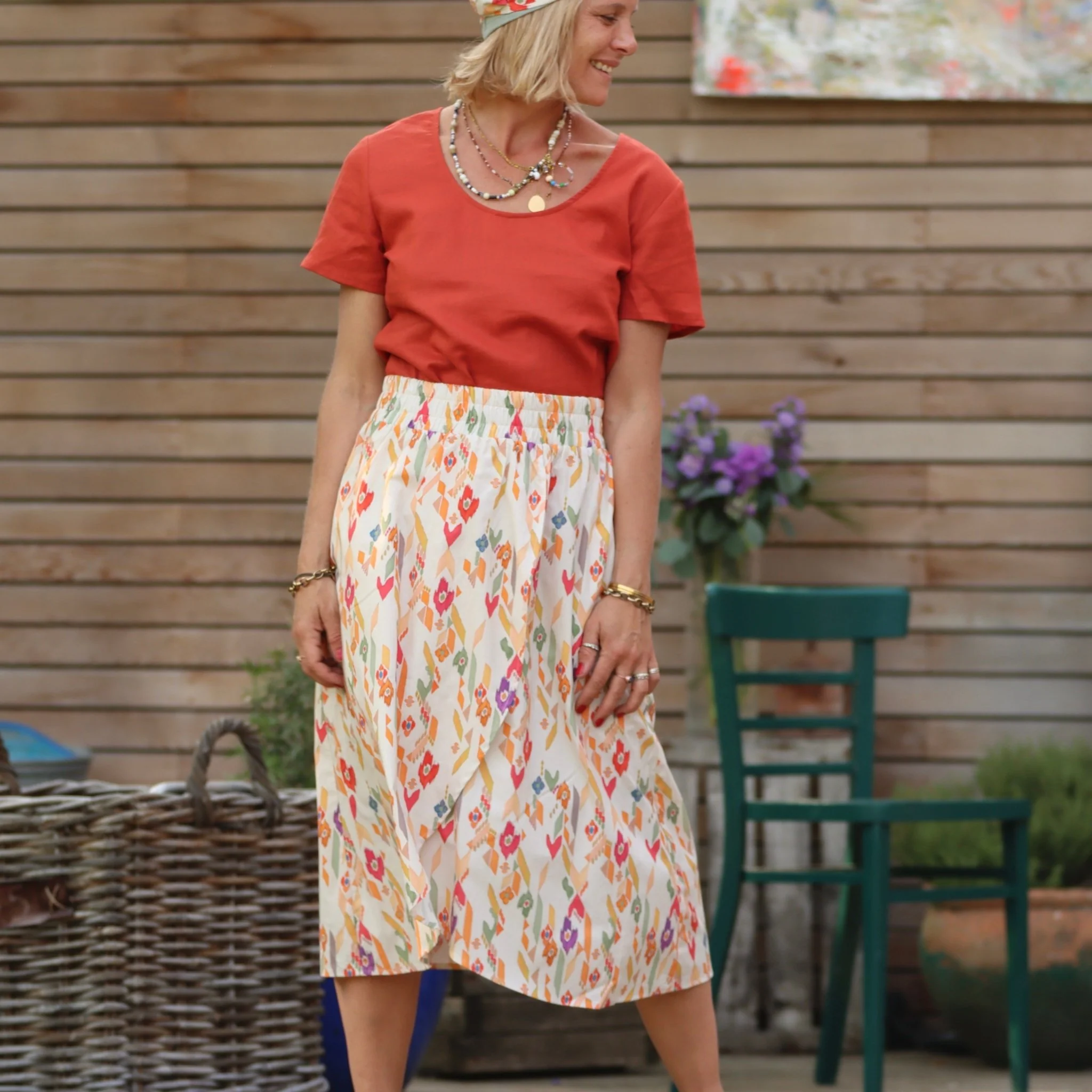 Jupe Tina popeline de coton imprimé ikat - Image 3