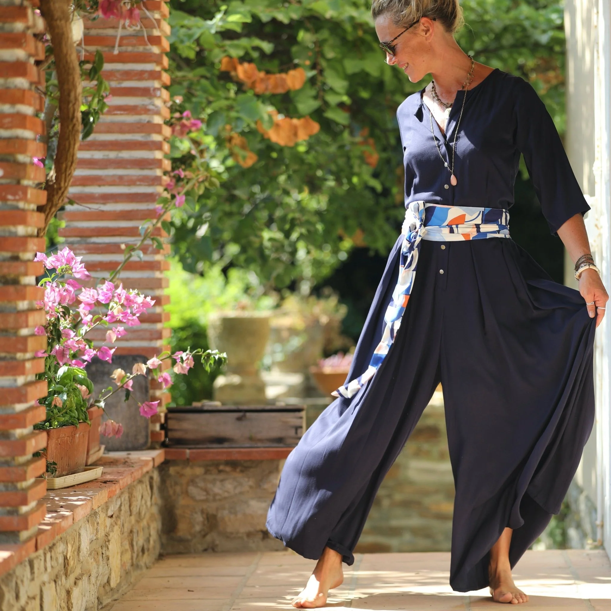 La combi India manches 3/4 en viscose bleu nuit - Image 8