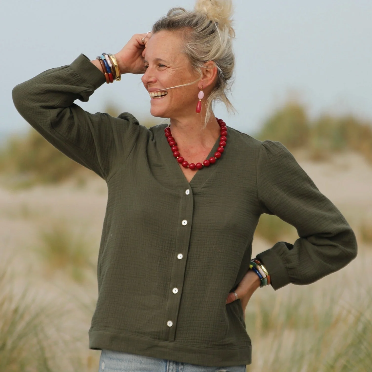 Blouse Léocadie - double gaze de coton kaki