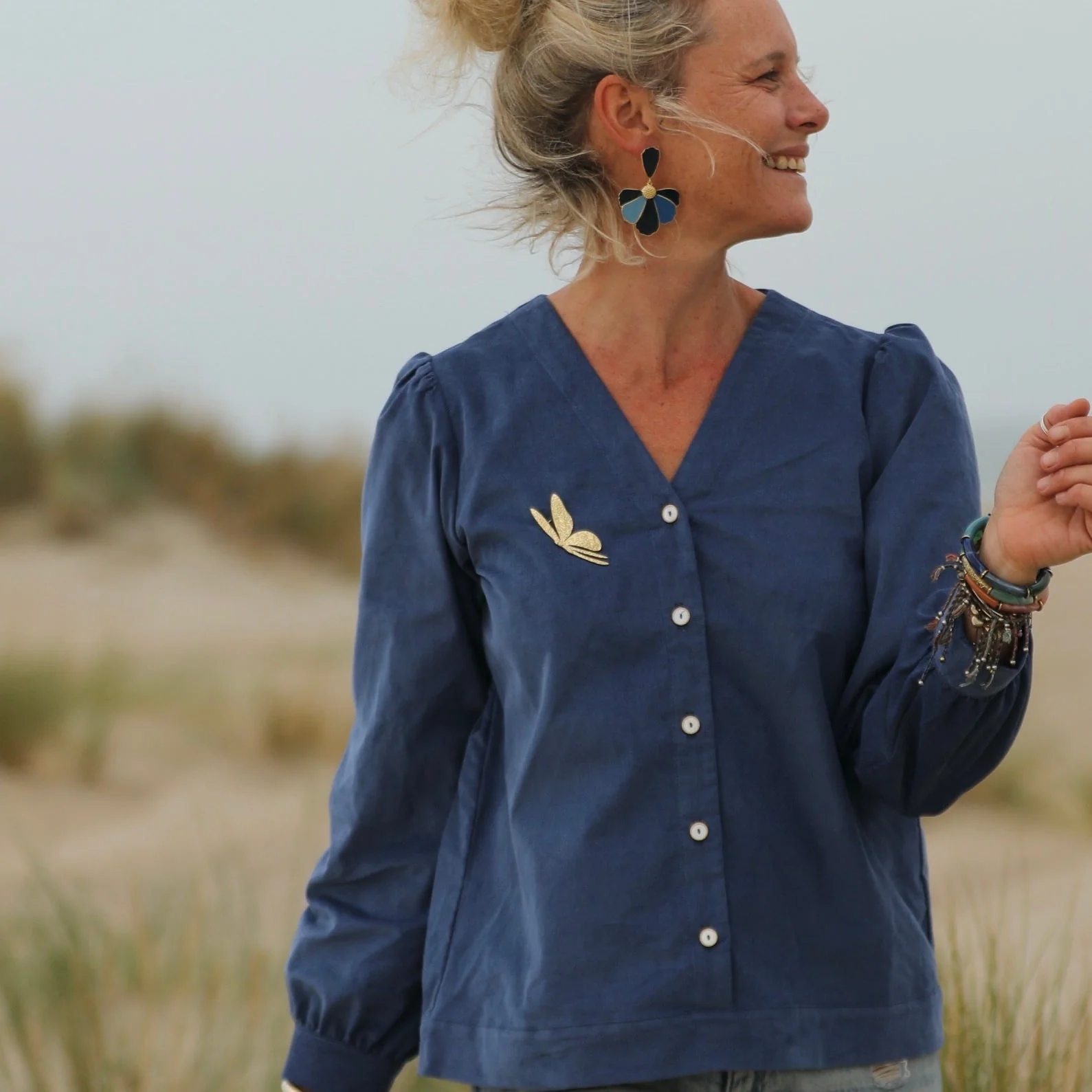 Blouse Léocadie - velours milleraies bleu océan - Image 8