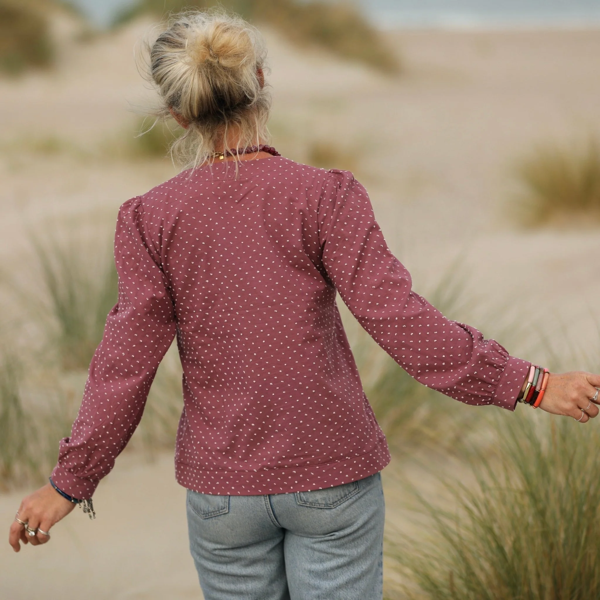 Blouse Léocadie - voile de coton figue plumetis rose - Image 3