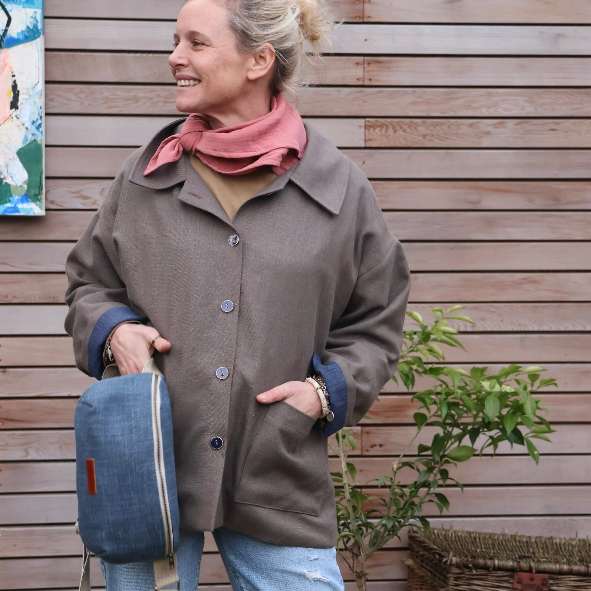 Veste  Kaï en lin chocolat