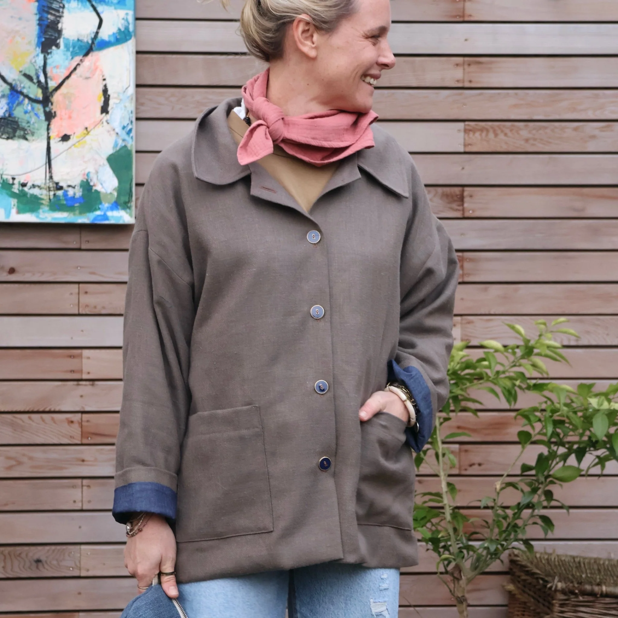 Veste  Kaï en lin chocolat - Image 6