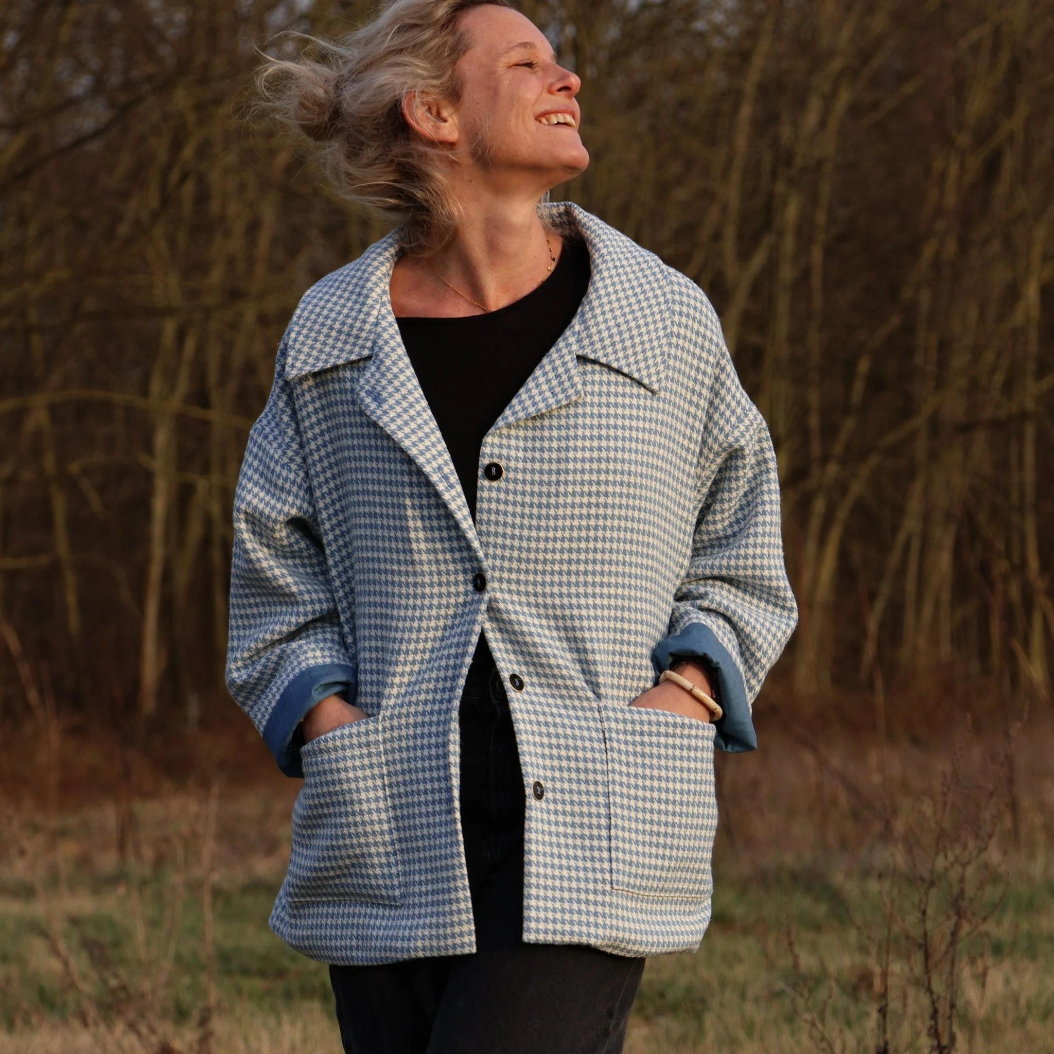 Manteau Kaï pied de poule bleu - Image 7